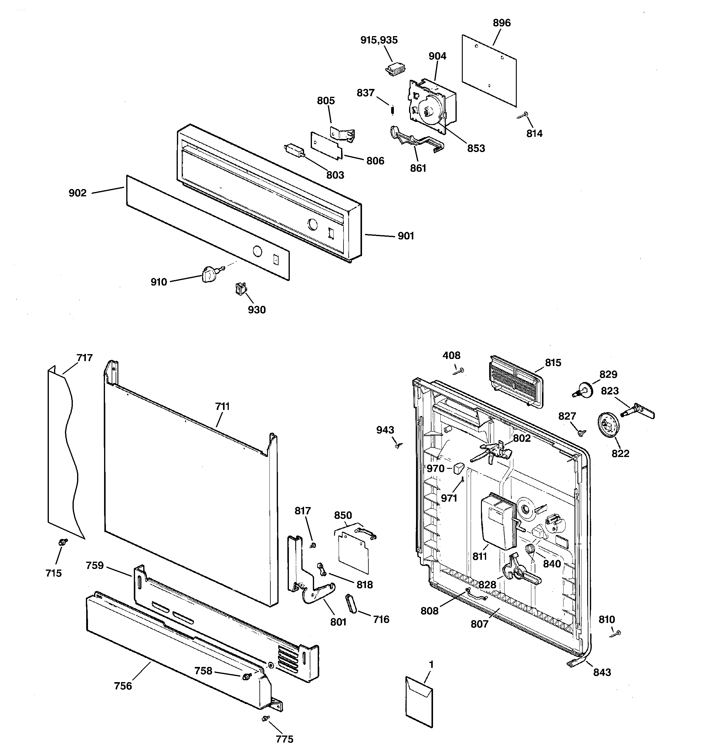 Hotpoint HDA1000G20WH escutcheon & door assembly diagram