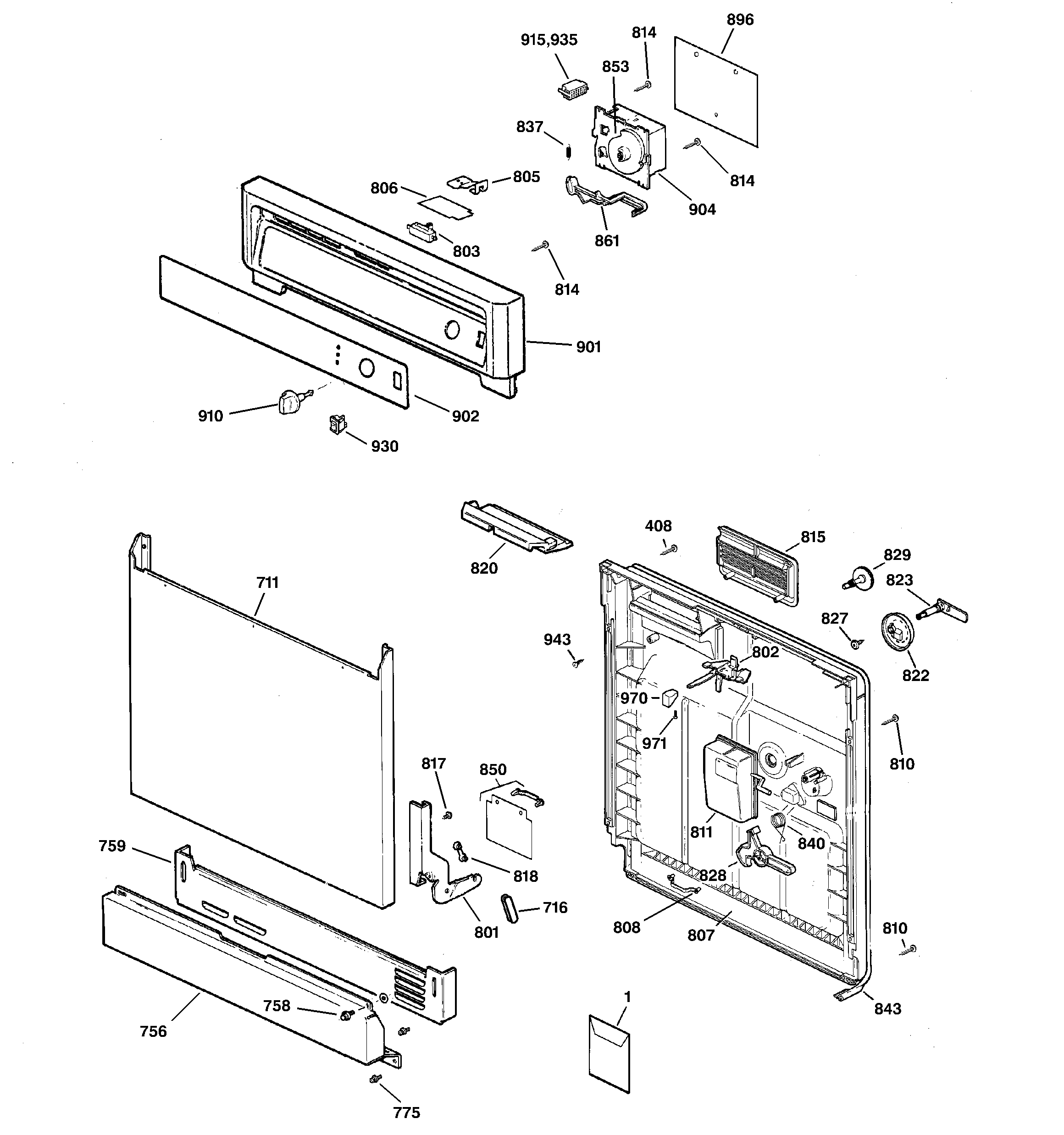 Hotpoint HDA2000G20BB escutcheon & door assembly diagram