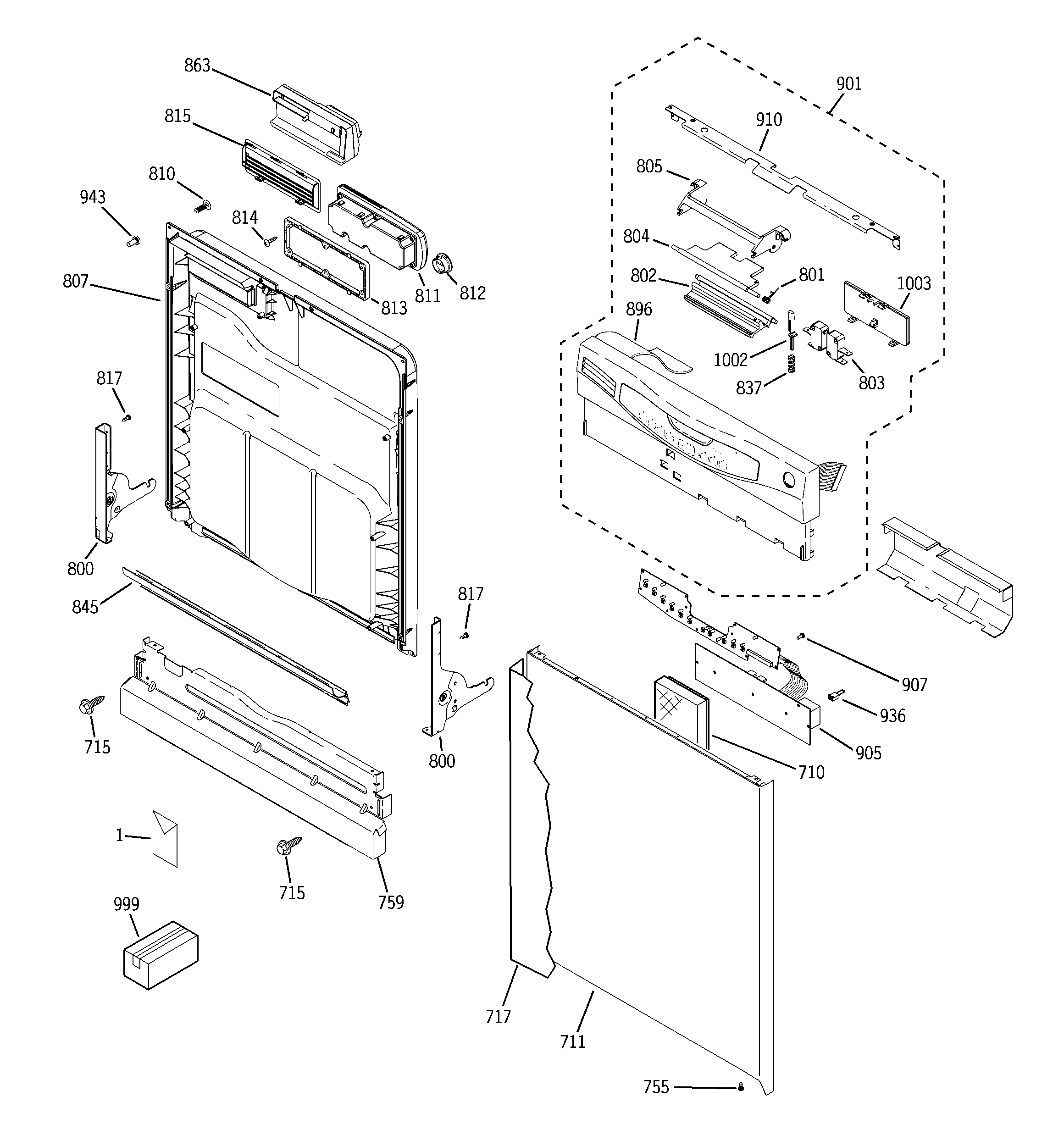 Hotpoint HLD4040N00SA escutcheon & door assembly diagram
