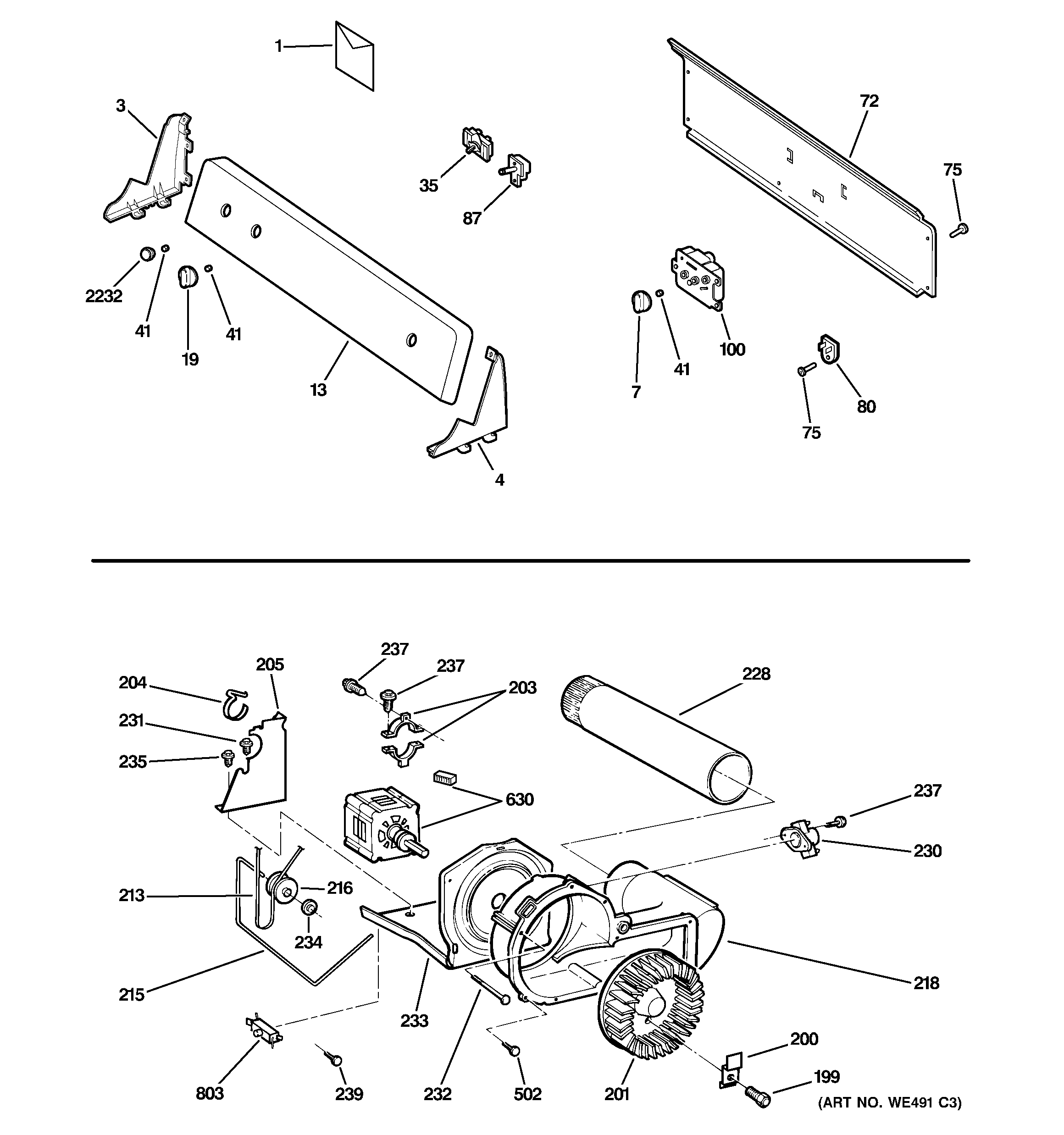 Hotpoint NBXR333EG0WW backsplash, blower & motor diagram