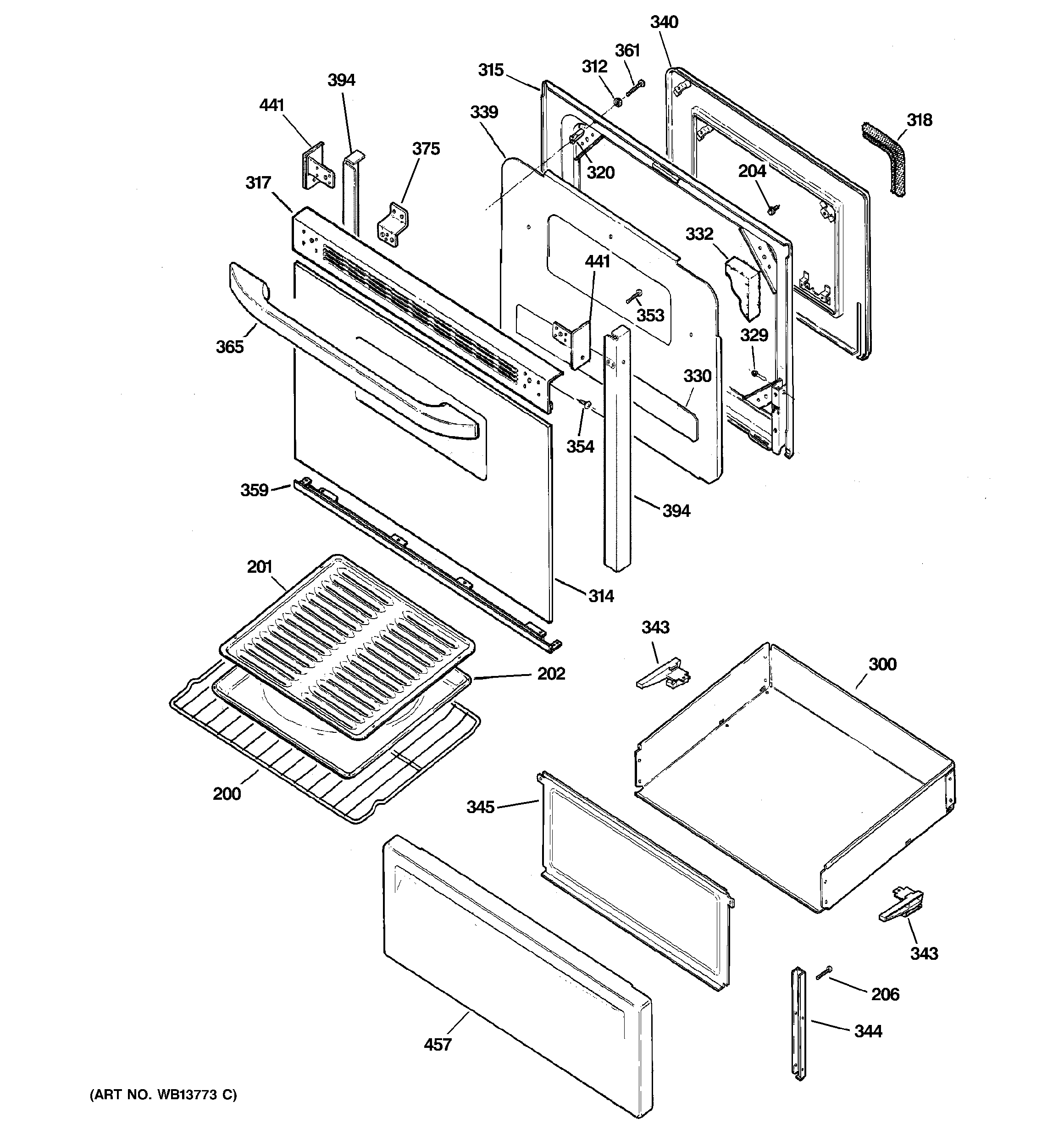 Hotpoint RB740BH4WH door & drawer parts diagram