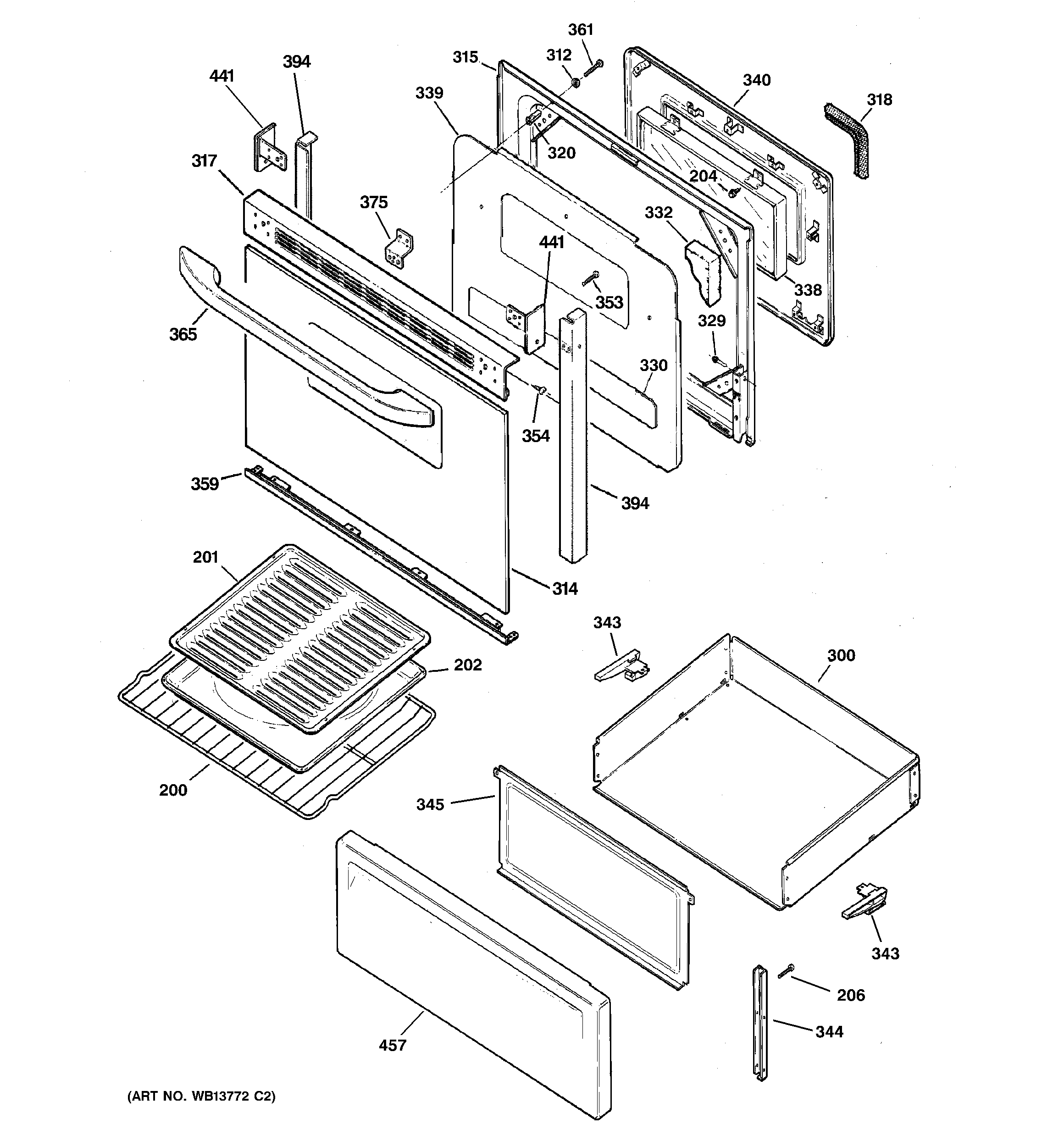 Hotpoint RB757CH4CC door & drawer parts diagram