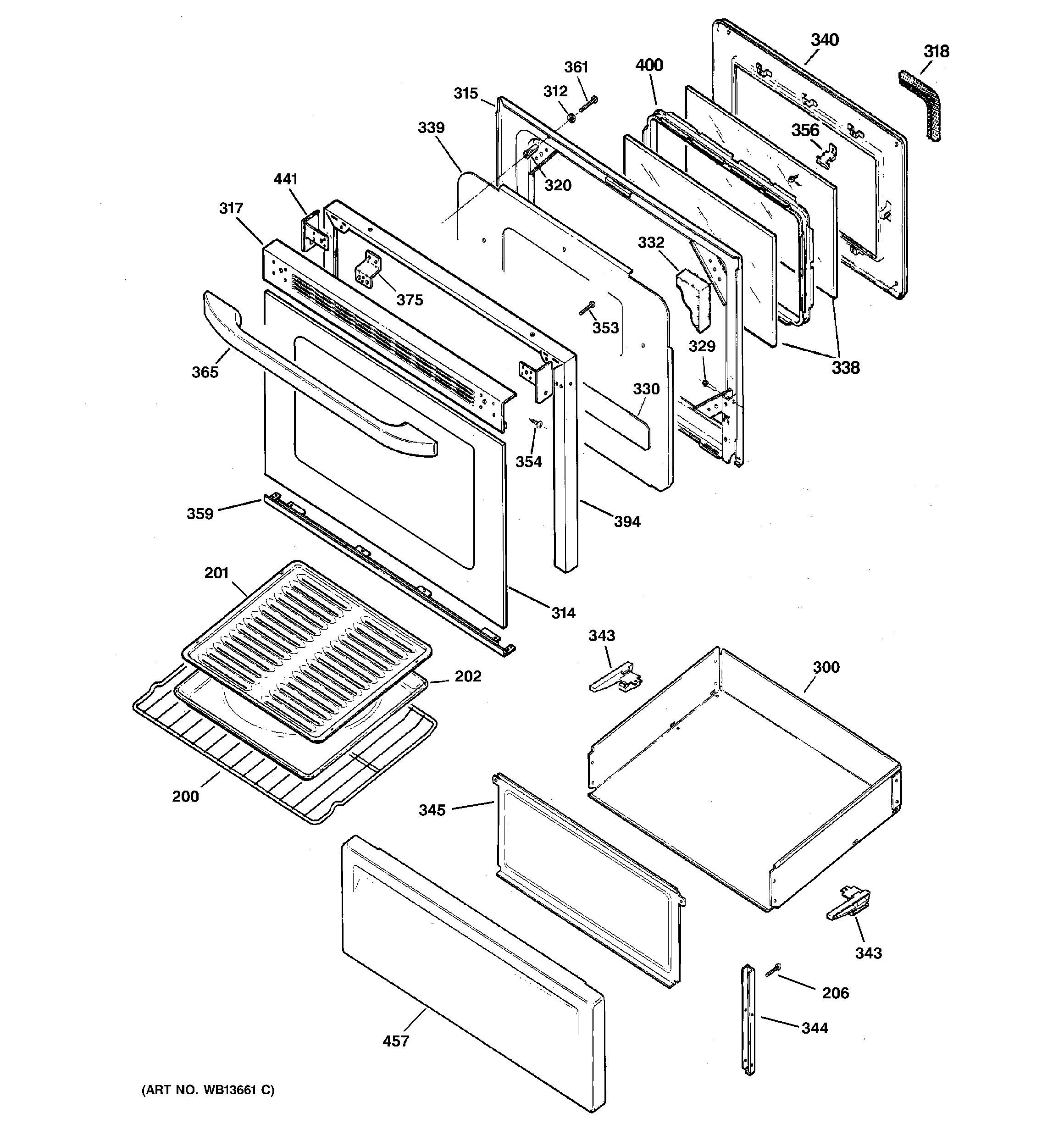 Hotpoint RB790WK3WW door & drawer parts diagram