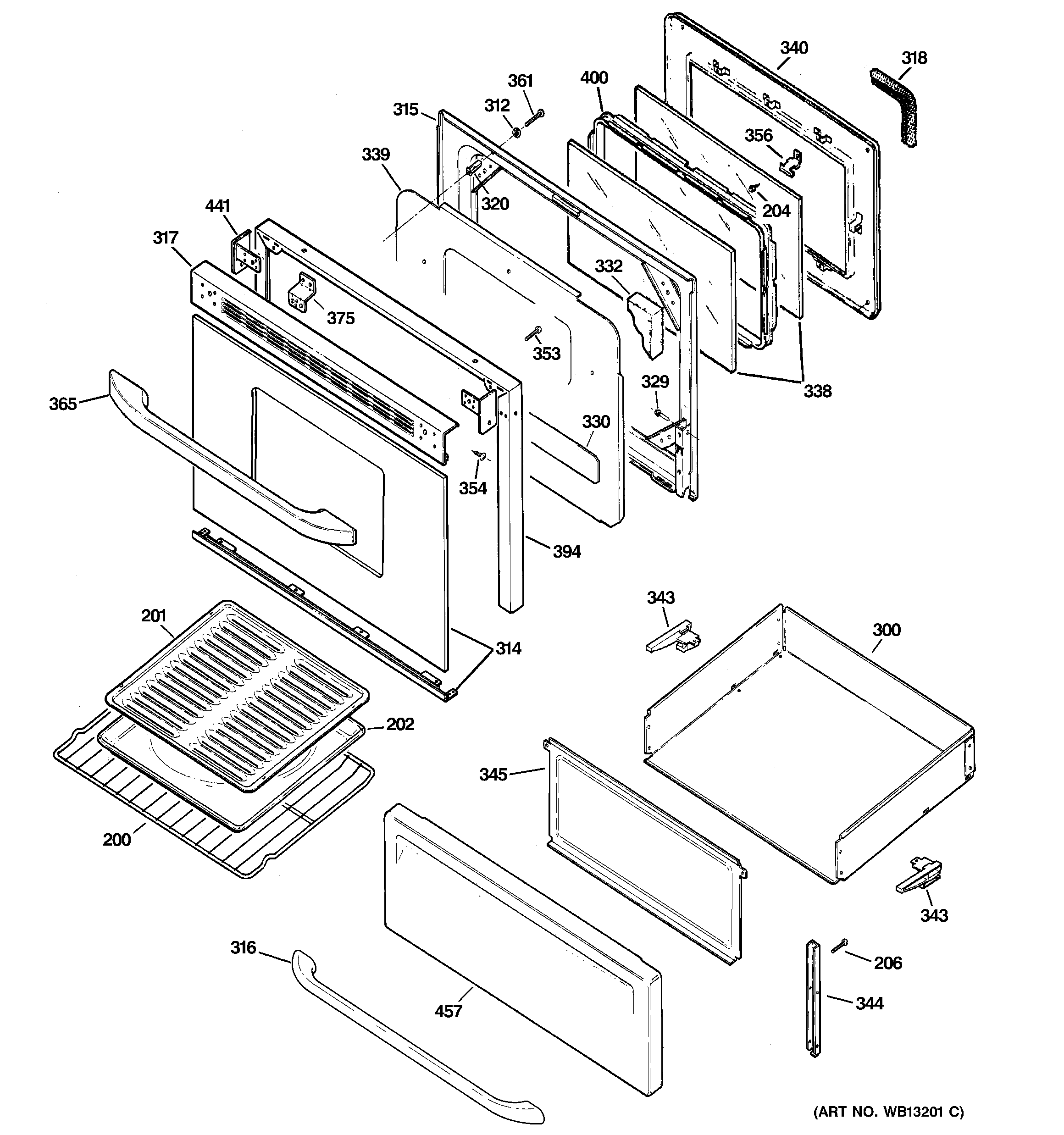 Hotpoint RB790SH4SA door & drawer parts diagram