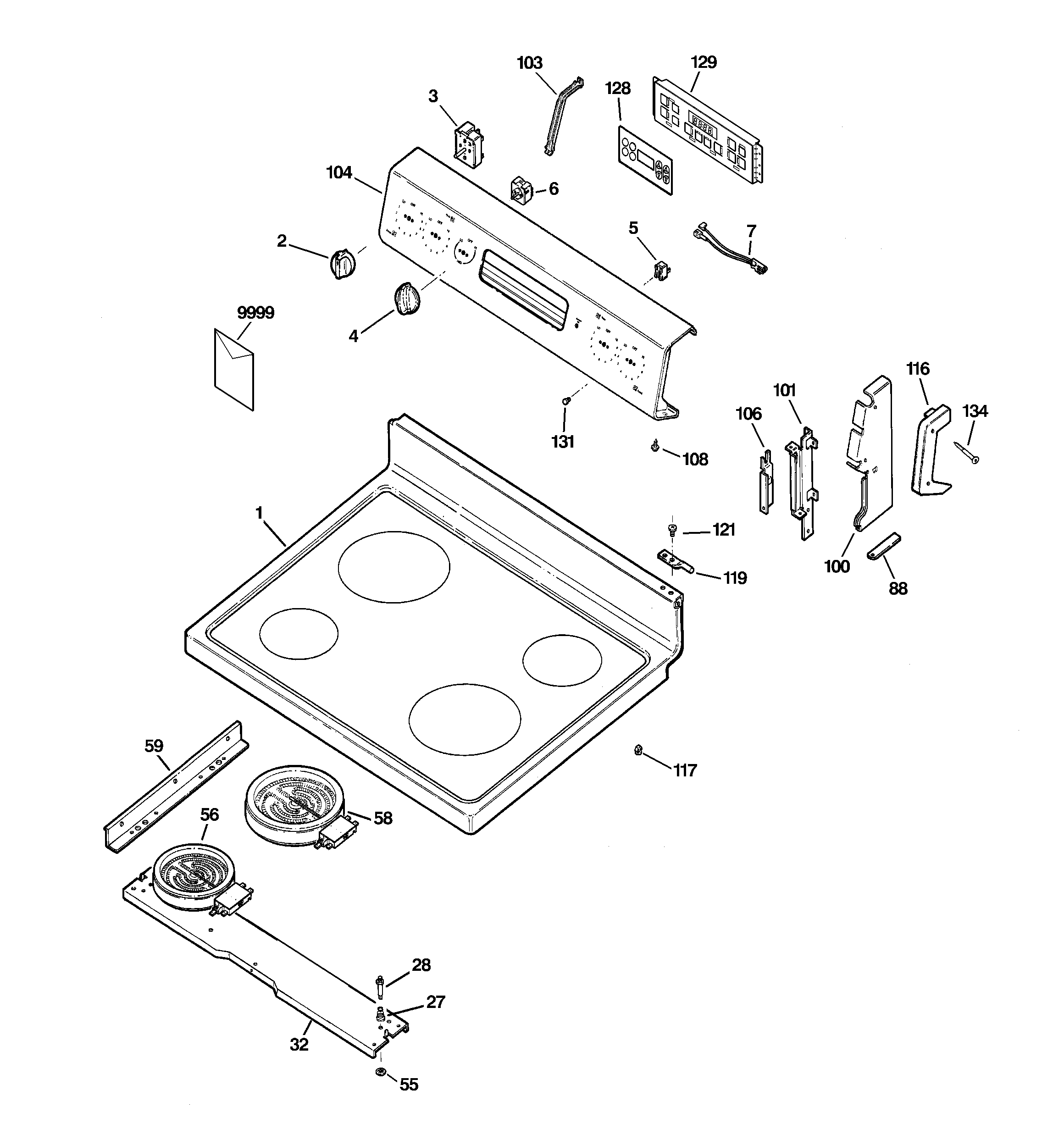 Hotpoint RB800BJ3BB control panel & cooktop diagram