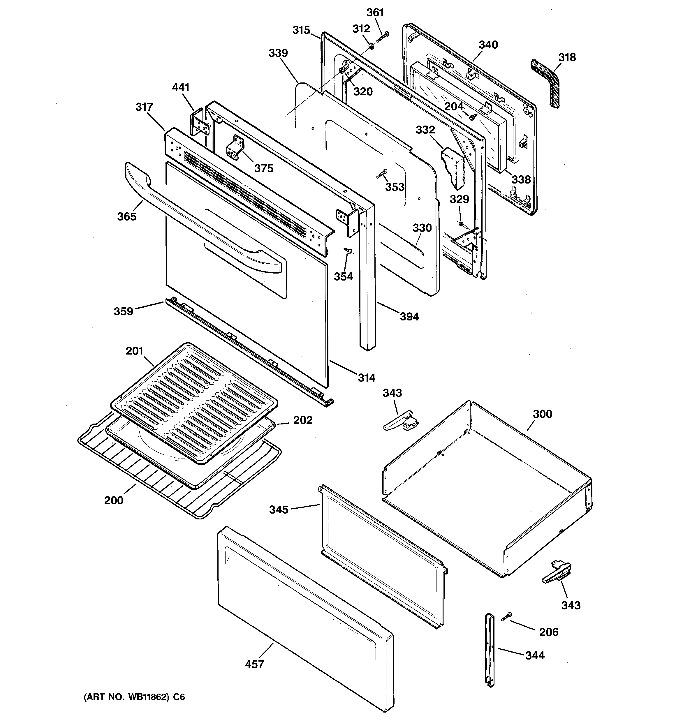 Hotpoint RB787BH4BB door & drawer parts diagram