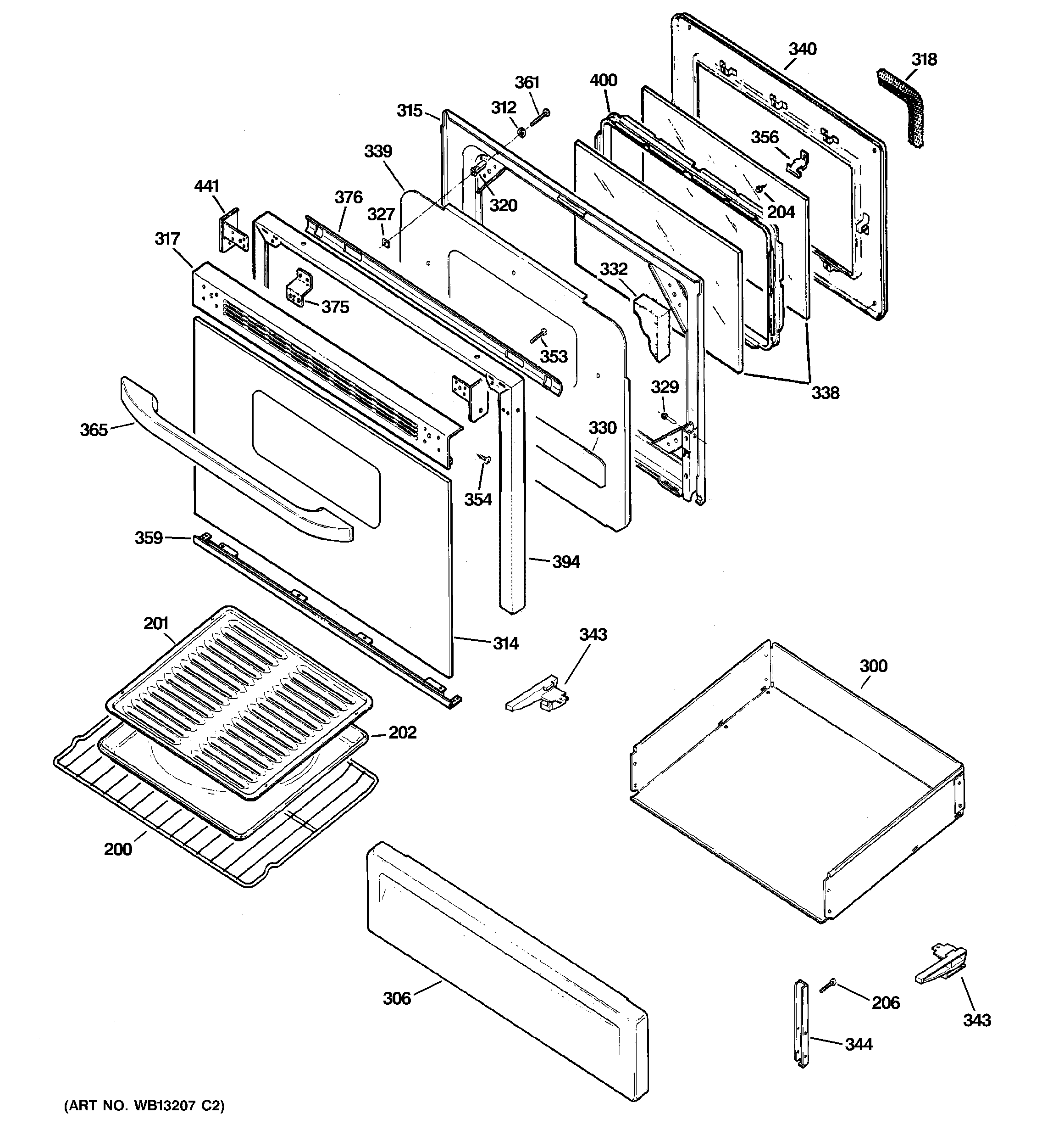 Hotpoint RGB790BEK3BB door & drawer parts diagram