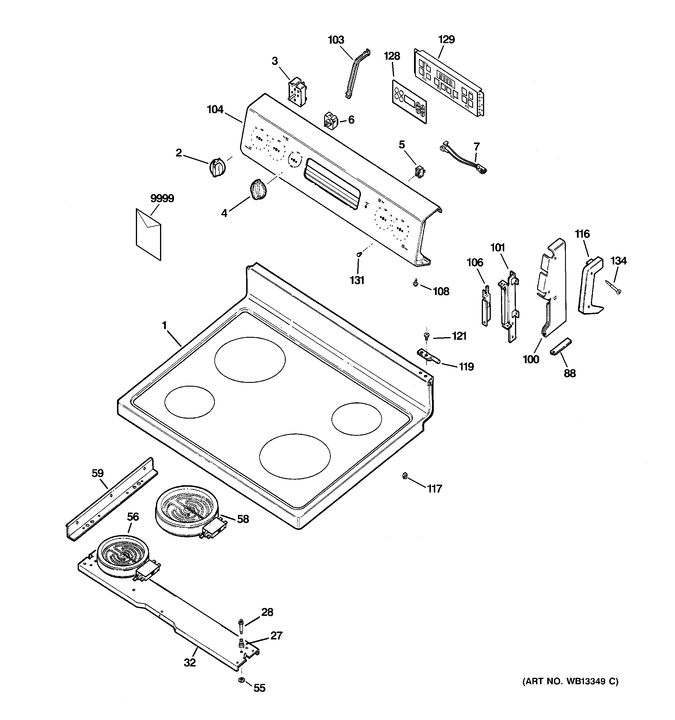 Hotpoint RB800BJ1BB control panel & cooktop diagram