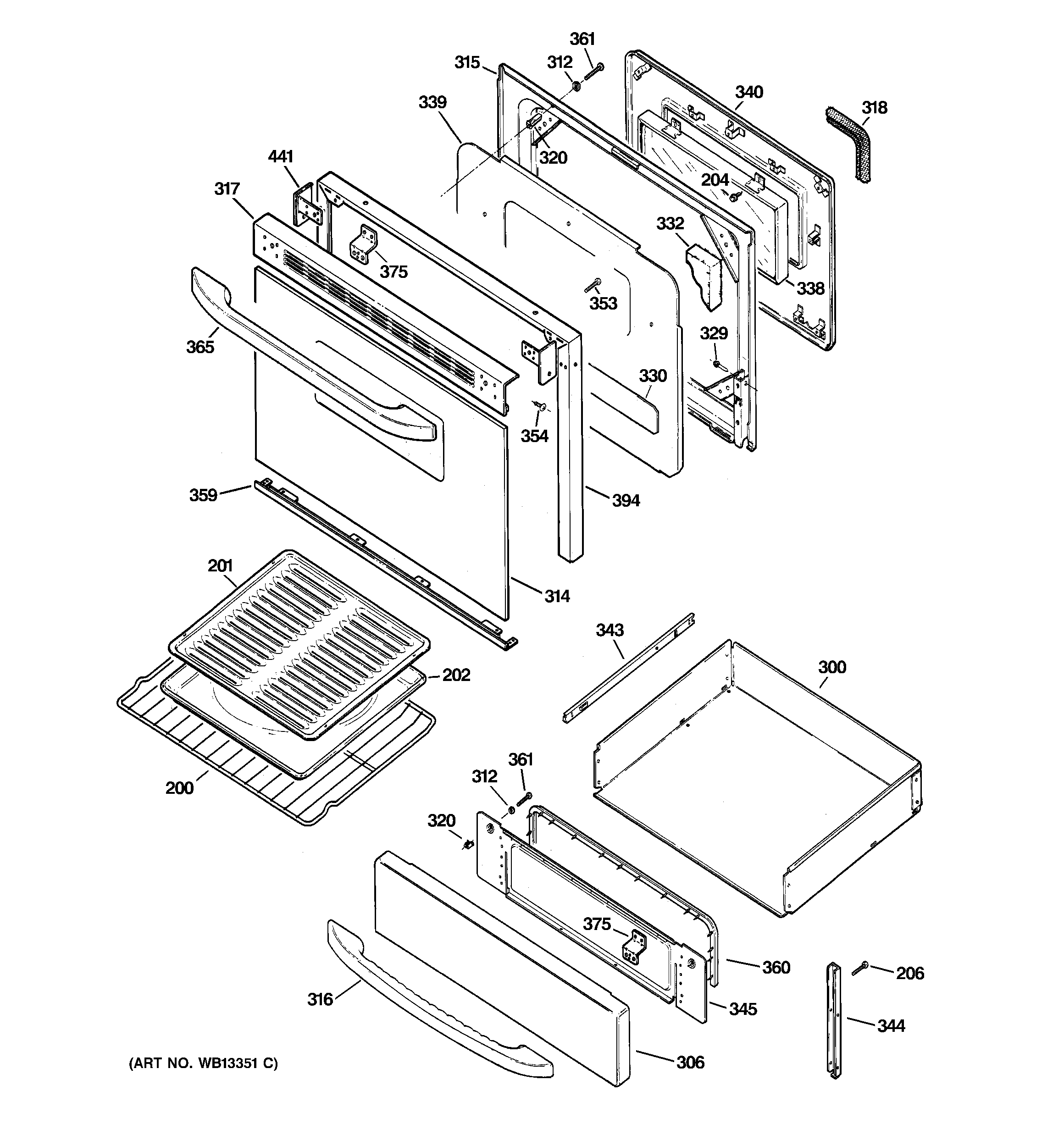 Hotpoint RB800BJ1BB door & drawer parts diagram