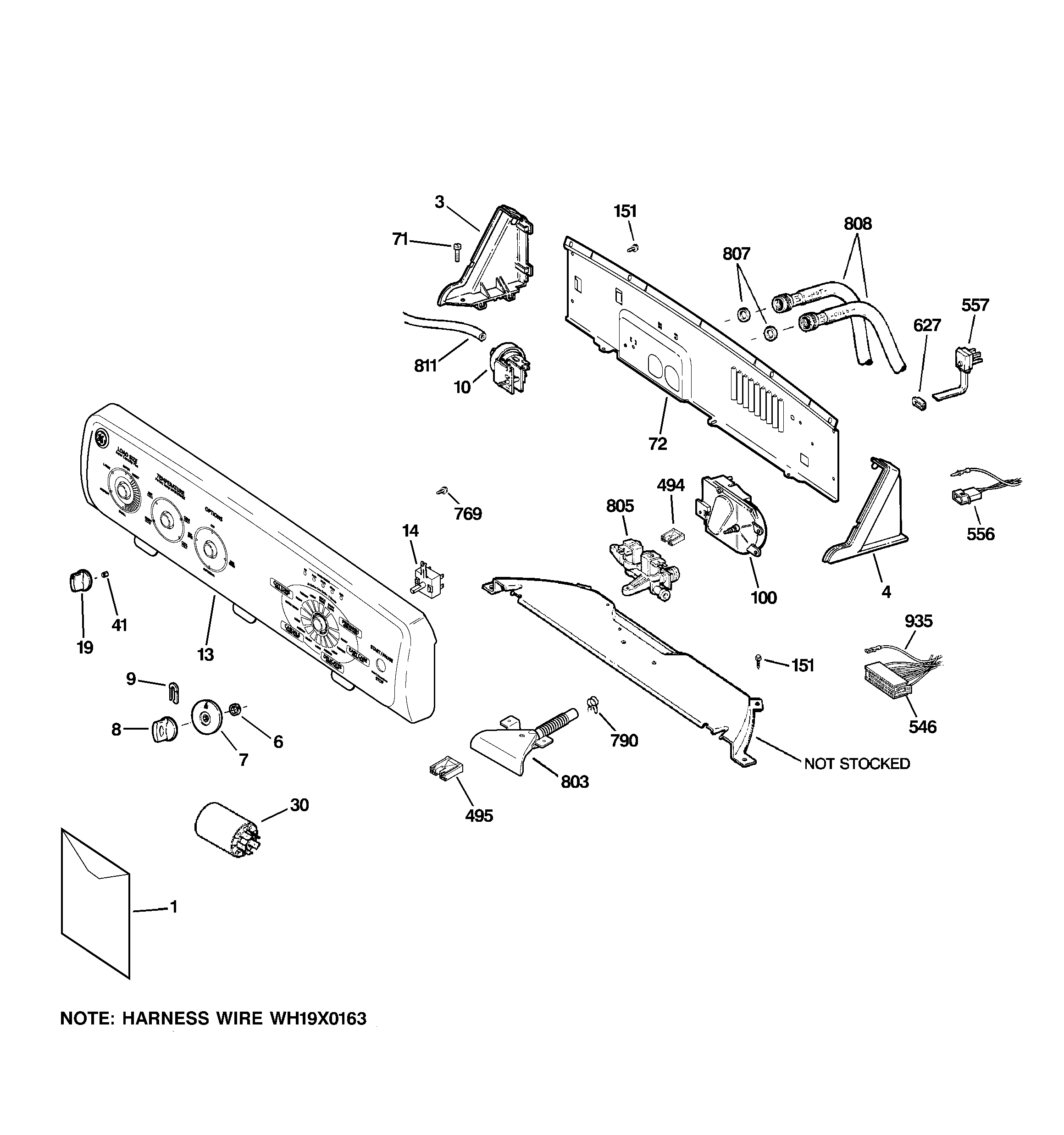 Hotpoint HNSR3110H0WW controls & backsplash diagram