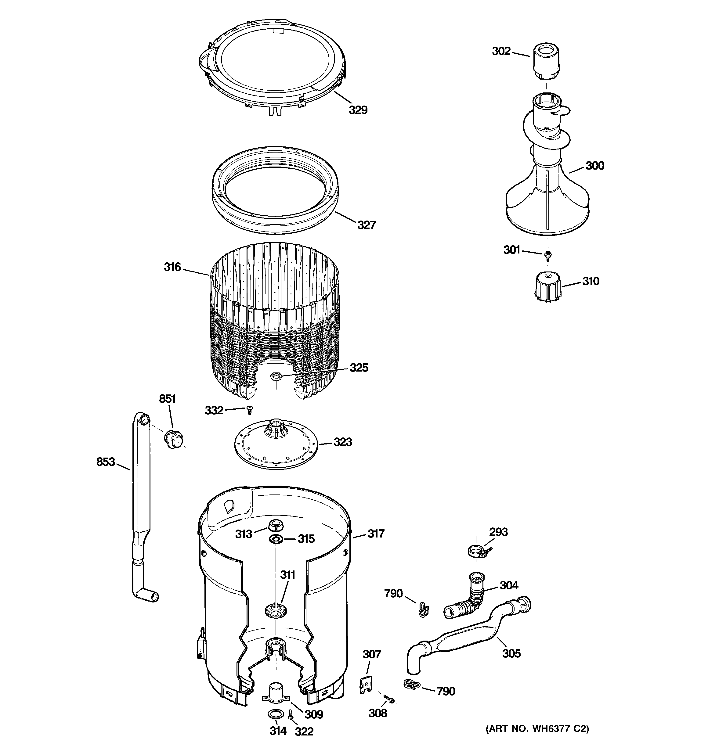 Hotpoint HNSR3110H0WW tub, basket & agitator diagram