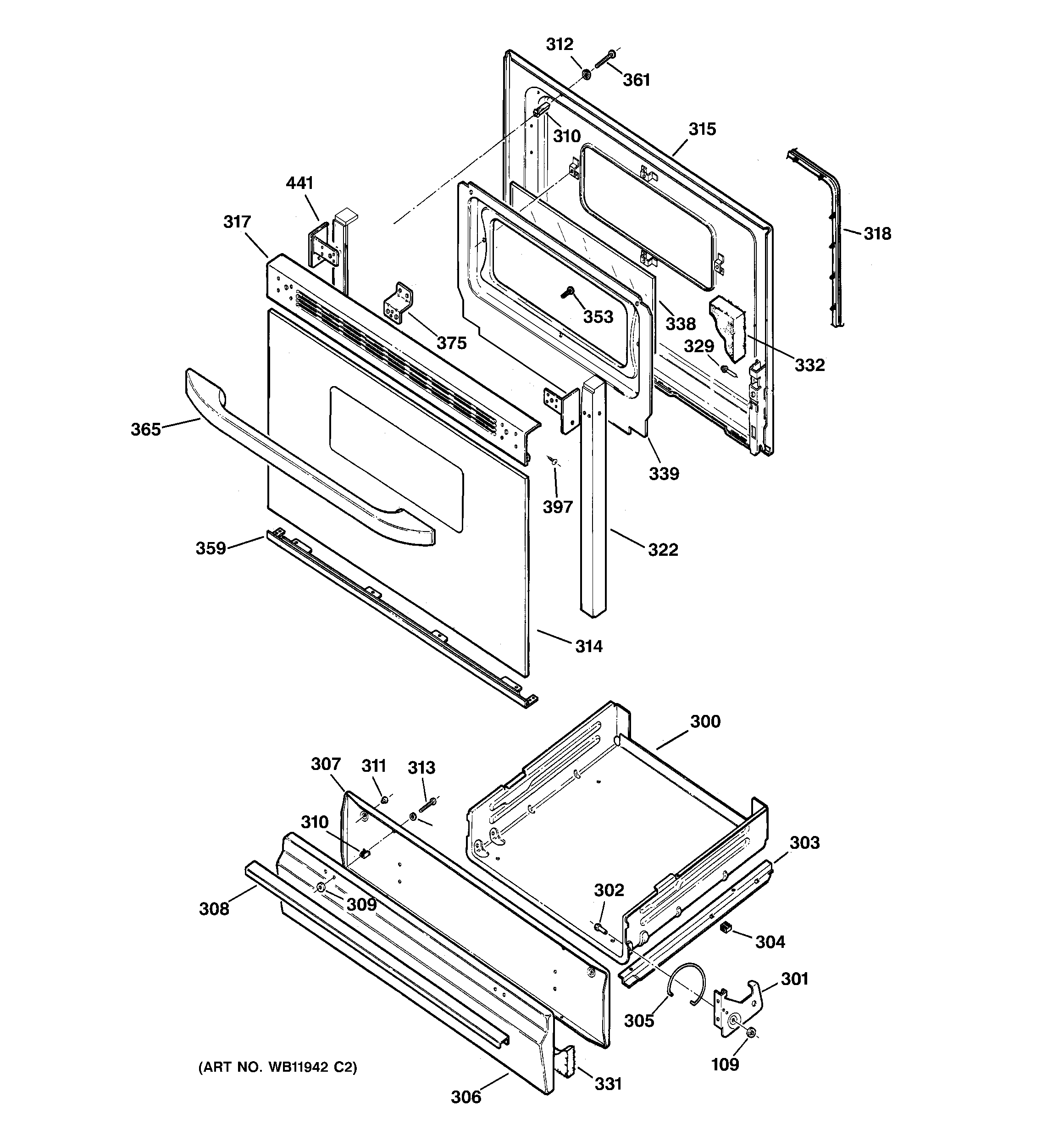 Hotpoint RGB533BEK4BB door & drawer parts diagram