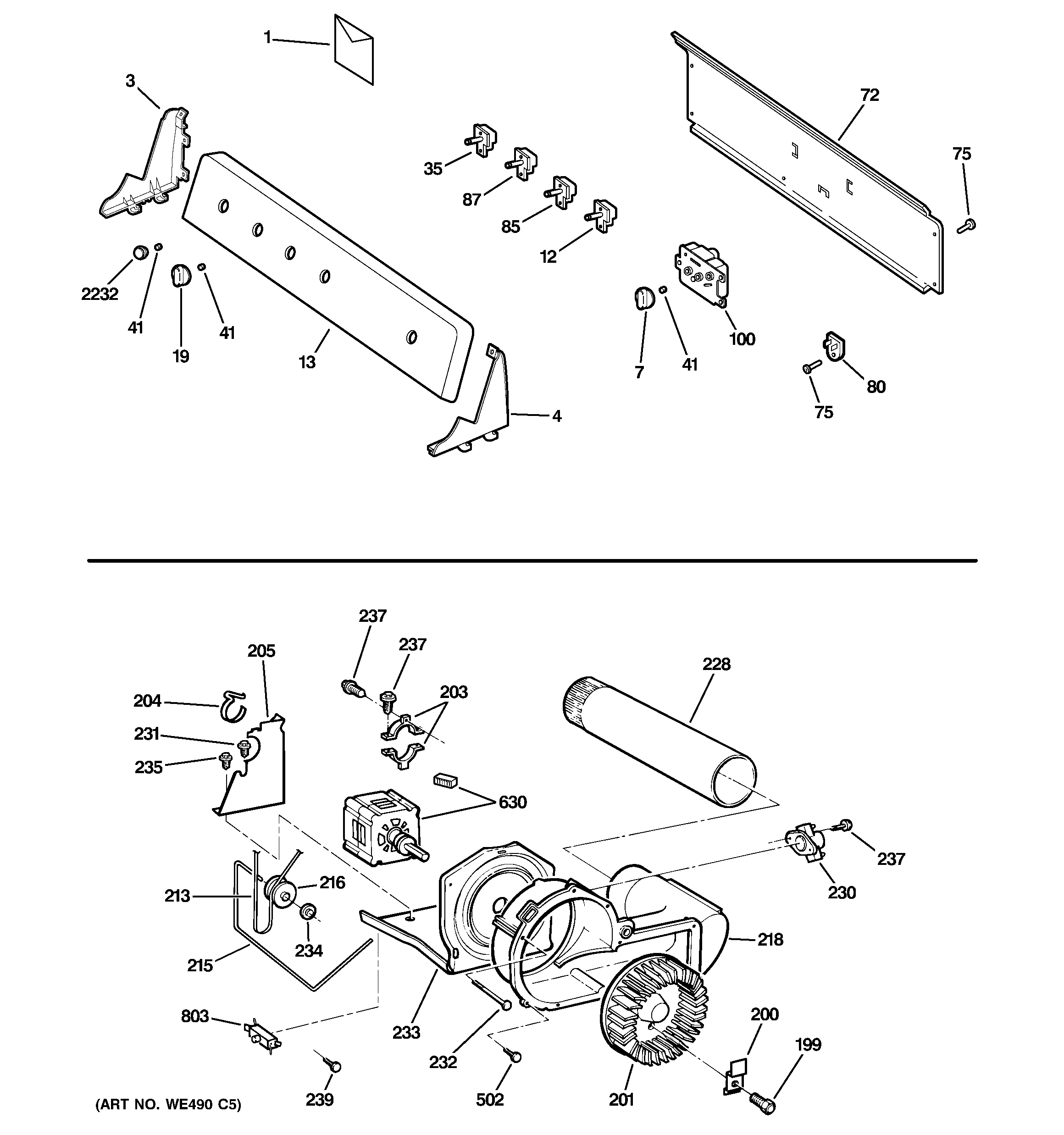 Hotpoint NWXR483EG2WW backsplash, blower & motor diagram
