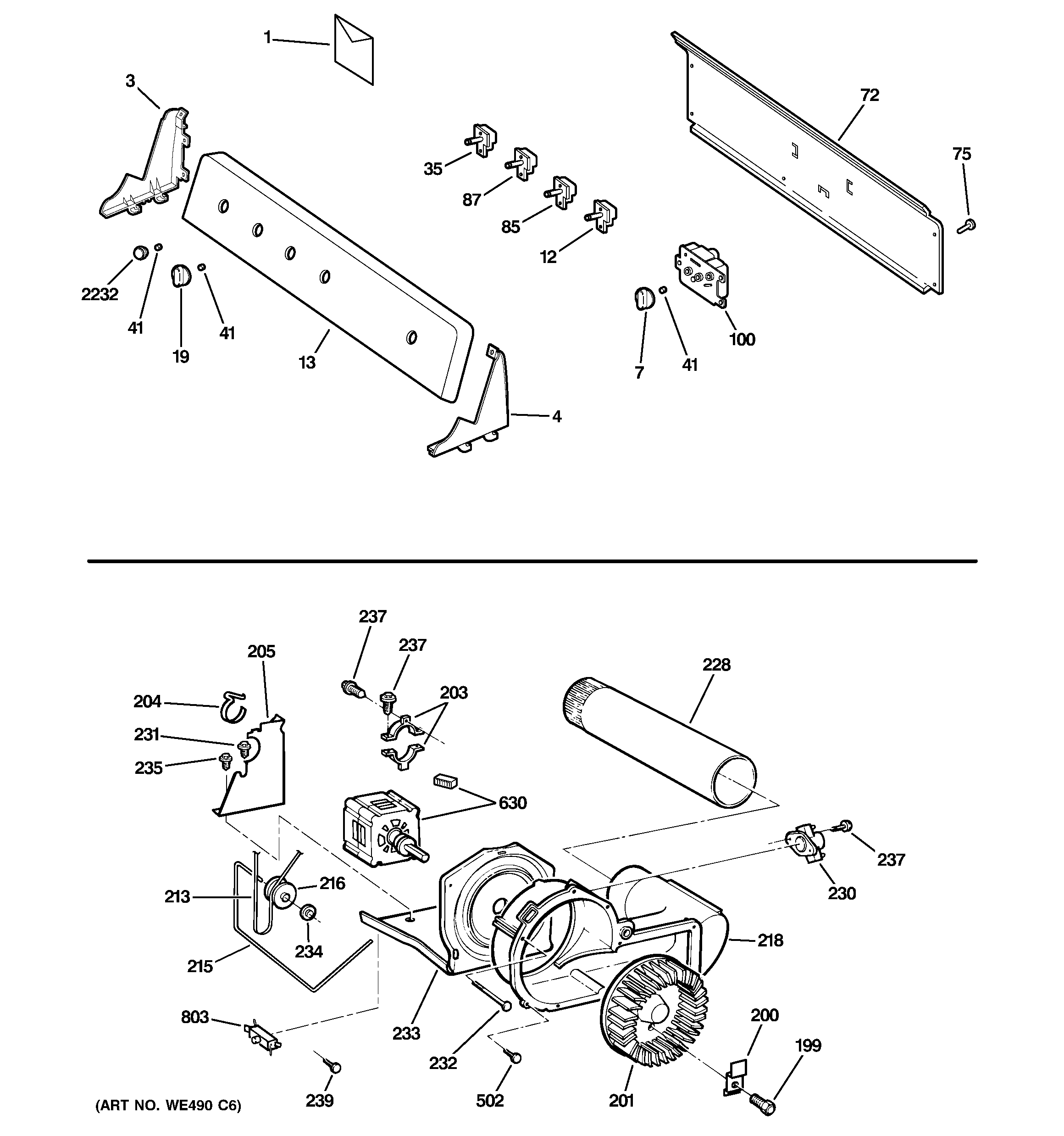 Hotpoint NWXR483GG2WW backsplash, blower & motor diagram