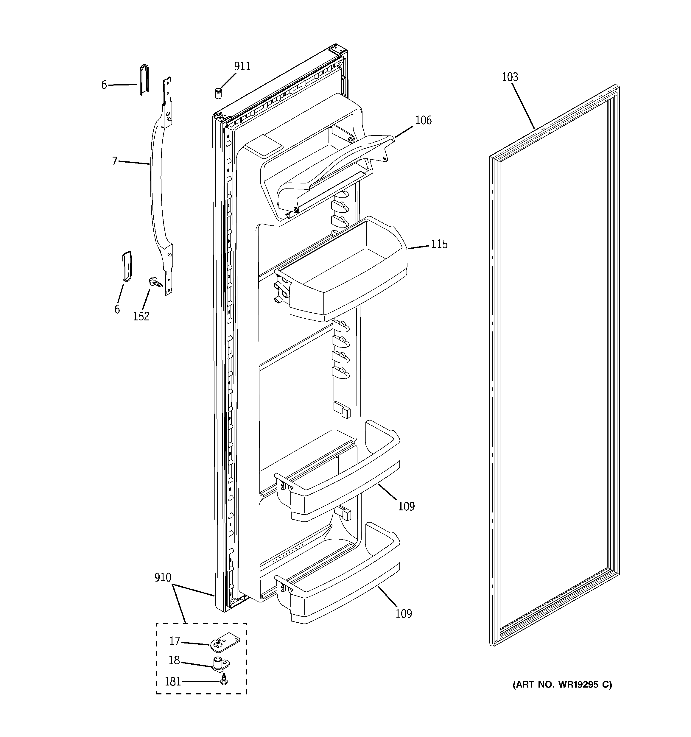 Hotpoint HSM25GFTESA fresh food door diagram