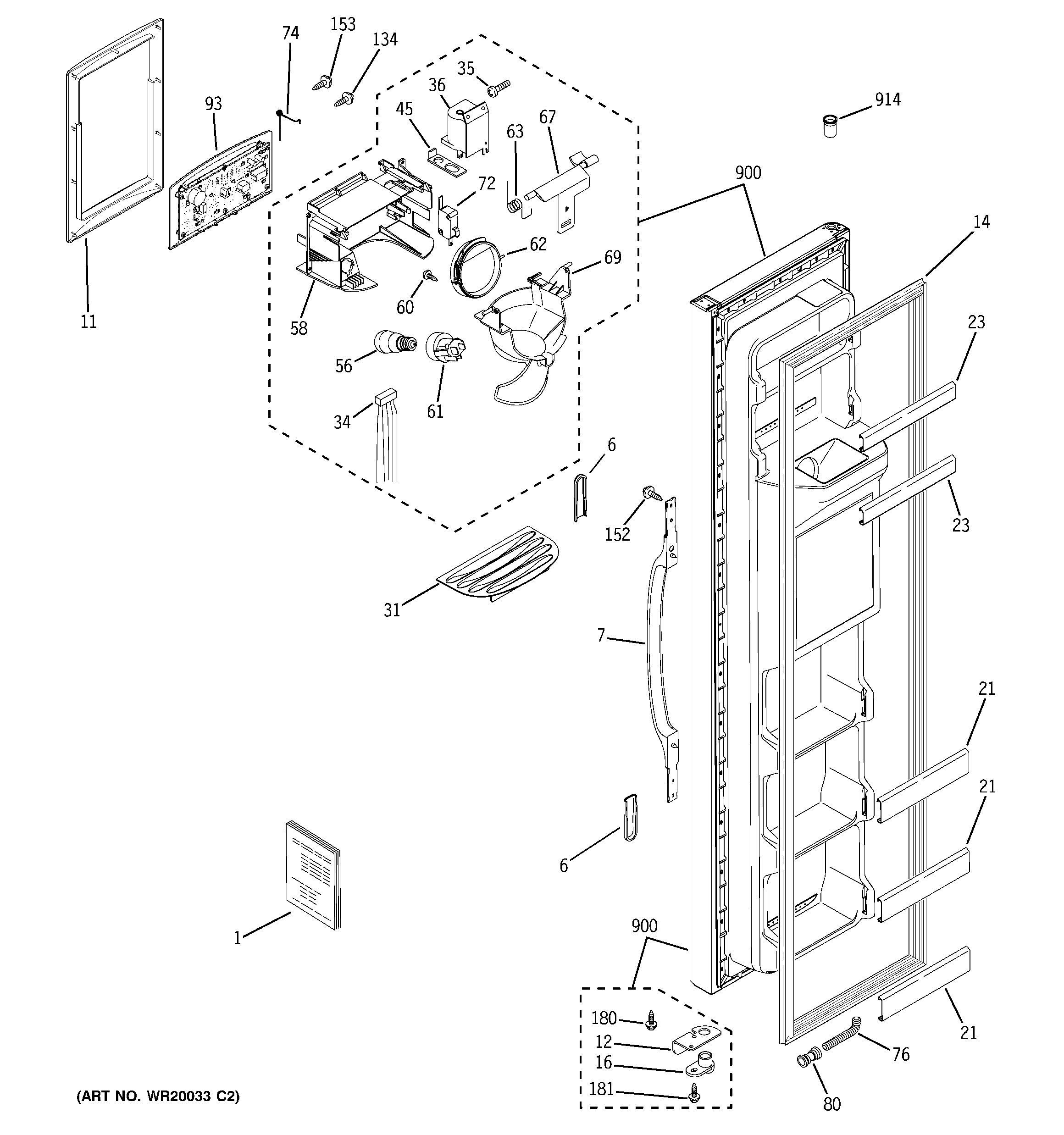 Hotpoint HSM25IFTDSA freezer door diagram