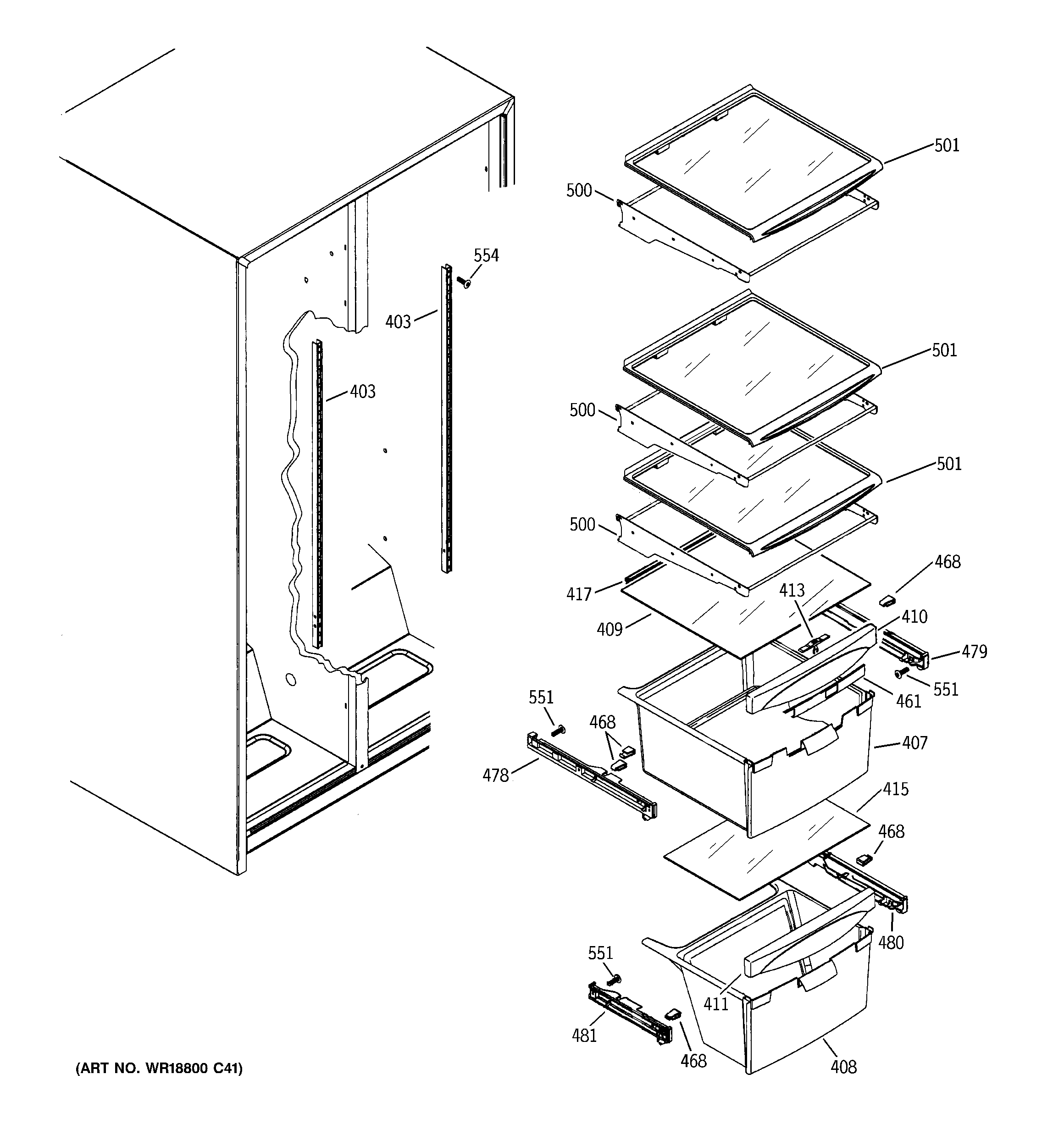 Hotpoint HSM25IFTDSA fresh food shelves diagram