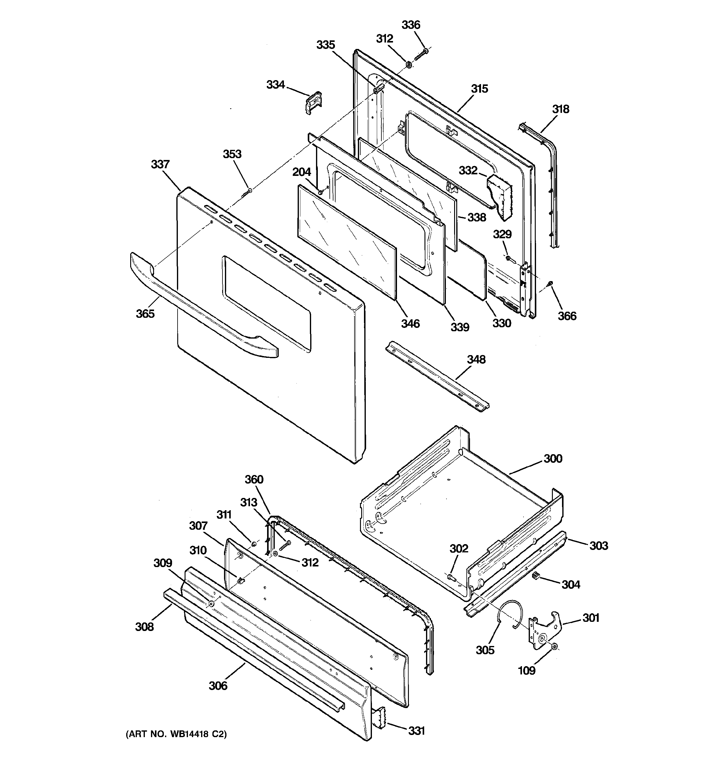 Hotpoint RGB528PEN1BB door & drawer parts diagram