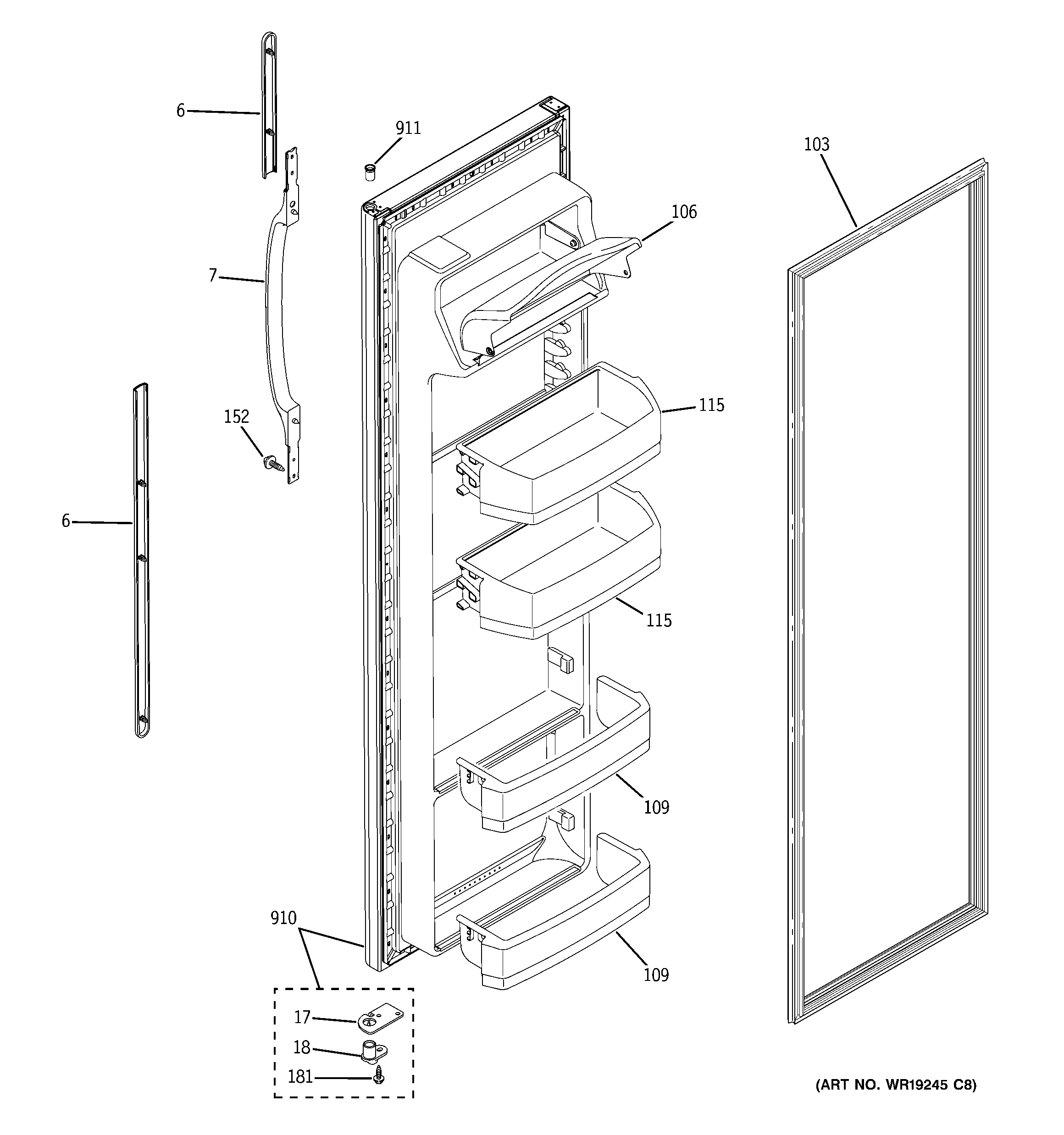 Hotpoint HSS25IETAWW fresh food door diagram
