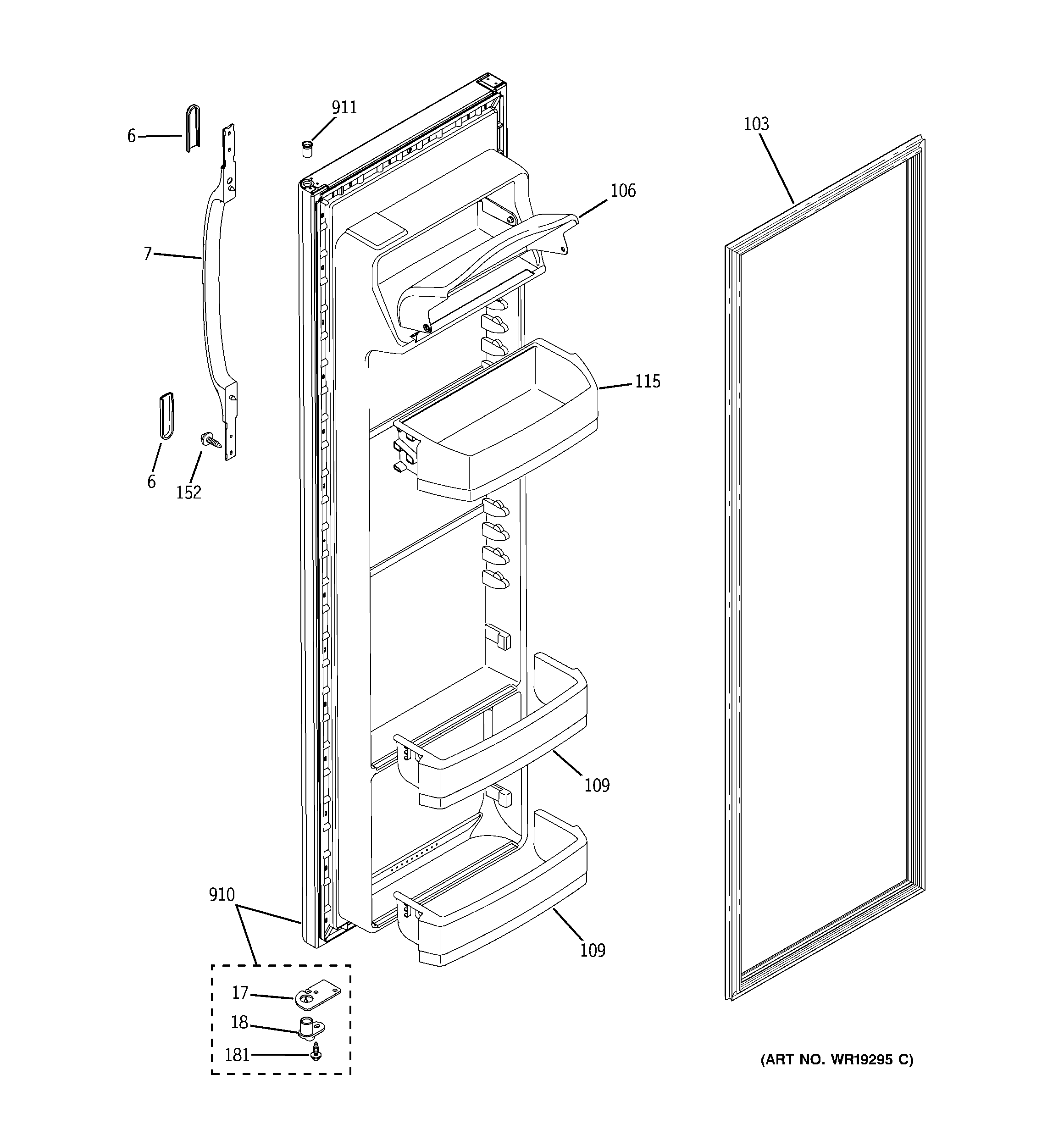Hotpoint HSM25GFTGSA fresh food door diagram