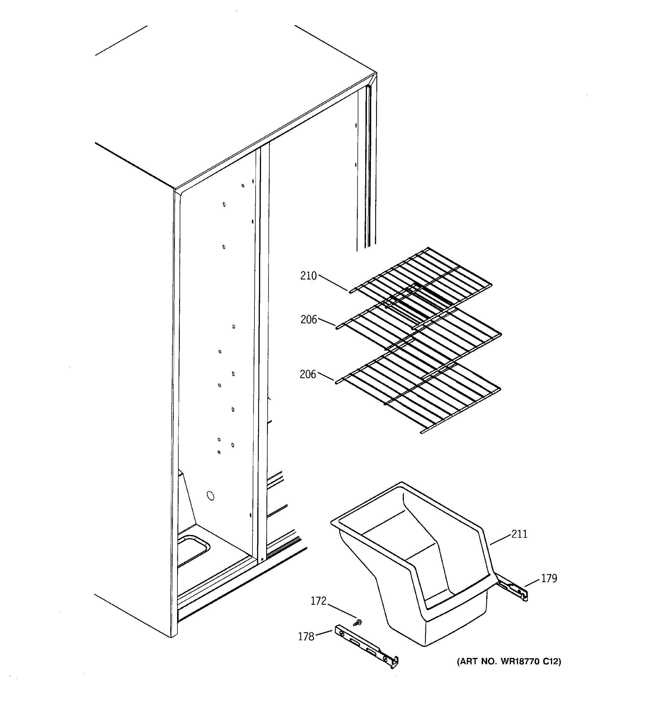 Hotpoint HSM25GFTGSA freezer shelves diagram