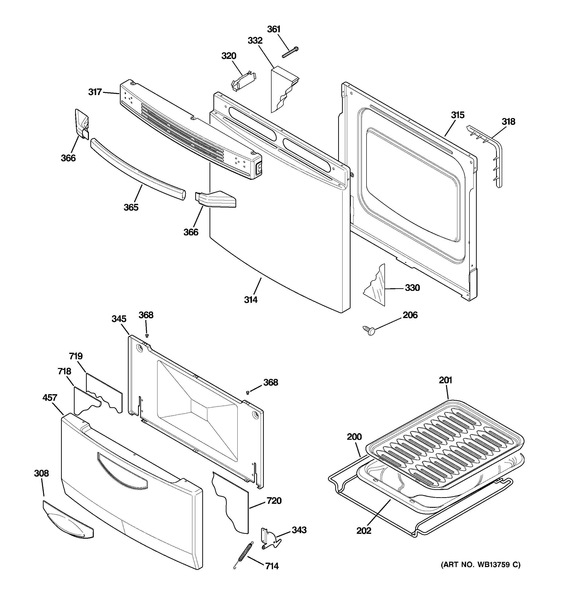 Hotpoint RGA724EK2WH door & drawer parts diagram
