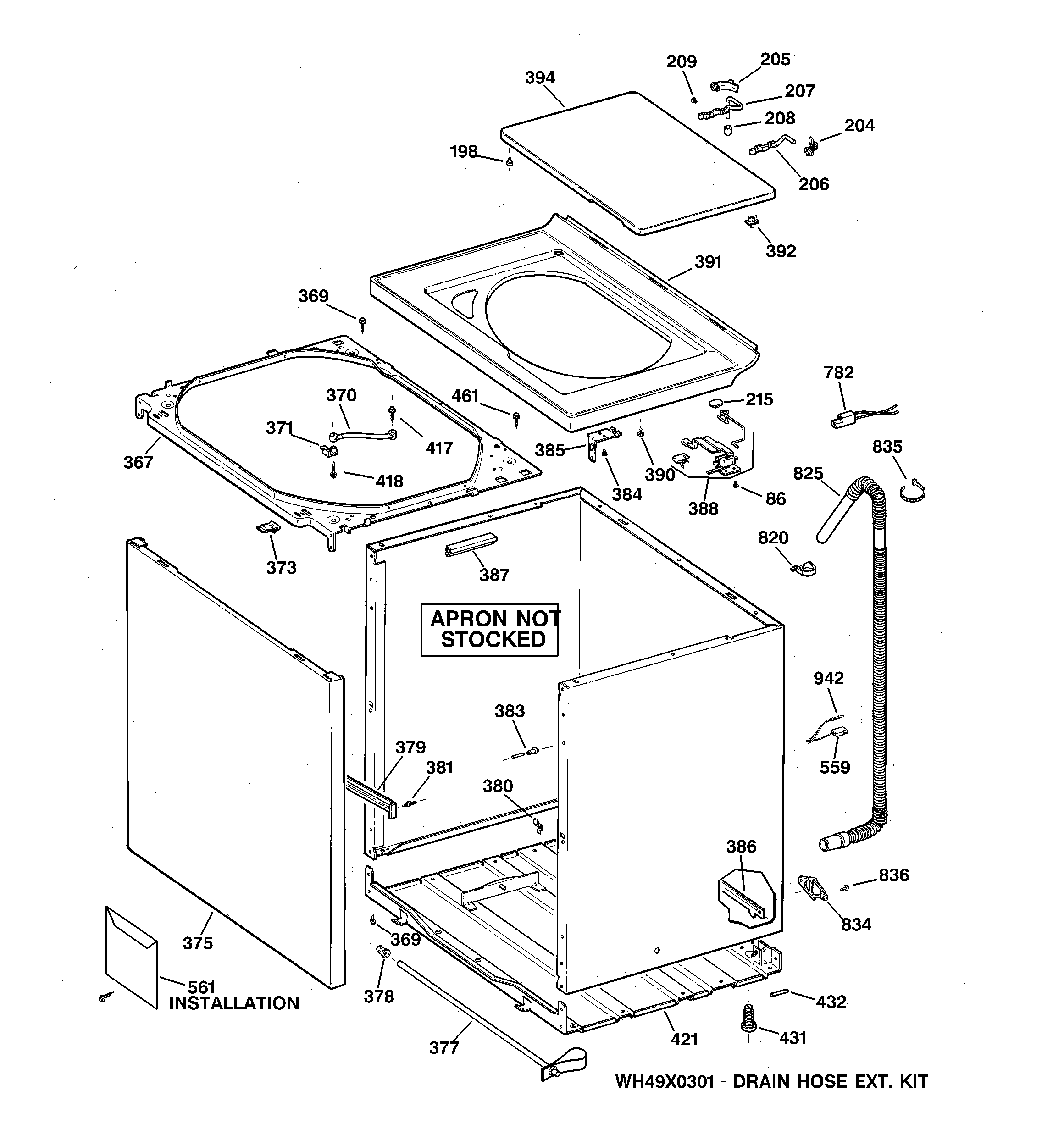 Hotpoint VVSR1040V4WW cabinet, cover & front panel diagram