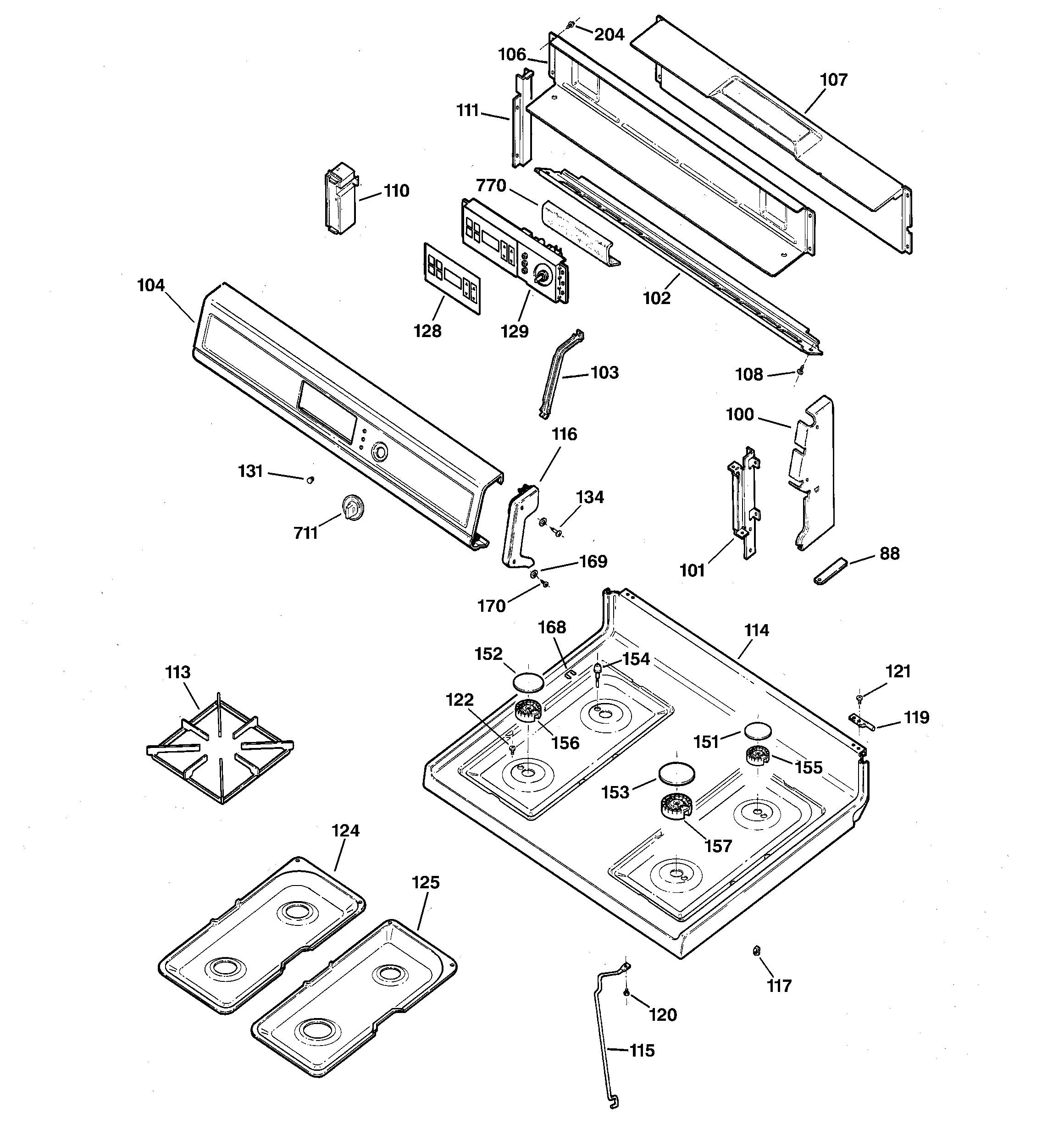 Hotpoint RGB745BEA4WH control panel & cooktop diagram