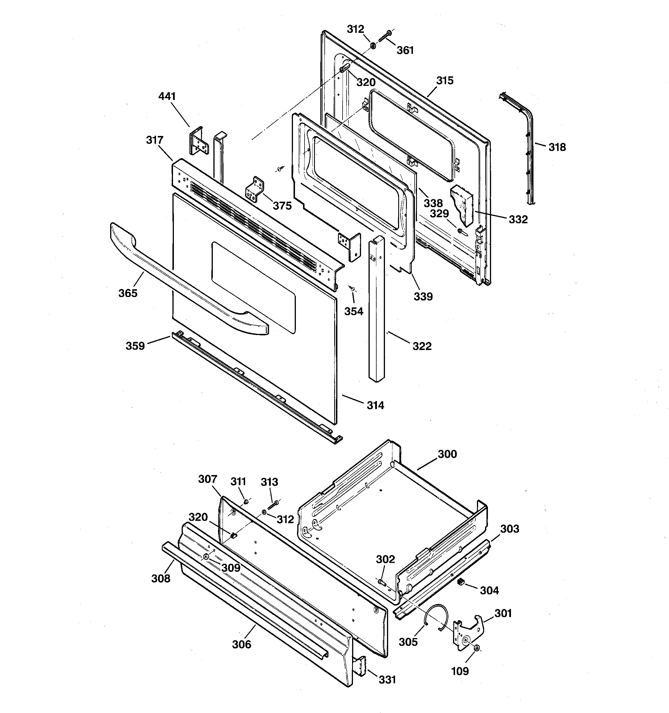 Hotpoint RGB530BEA3WH door & drawer parts diagram