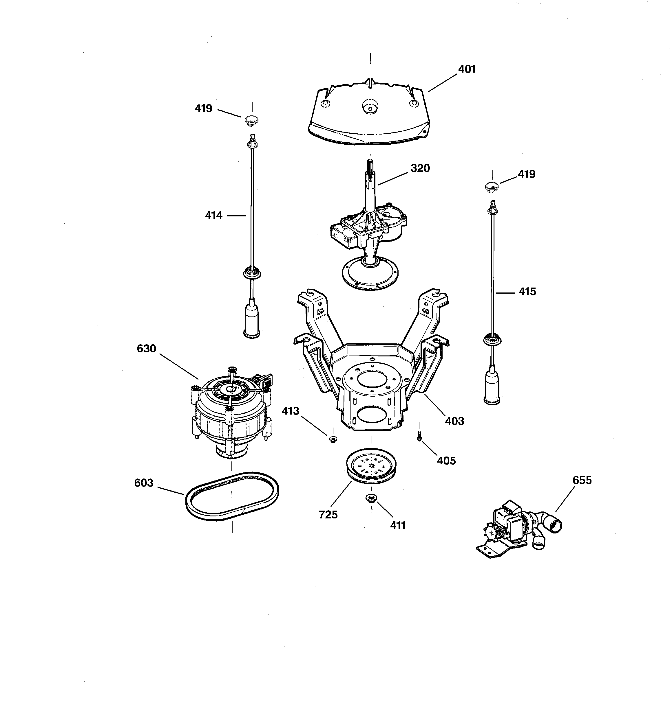 Hotpoint VBXR1070W2AA suspension, pump & drive components diagram