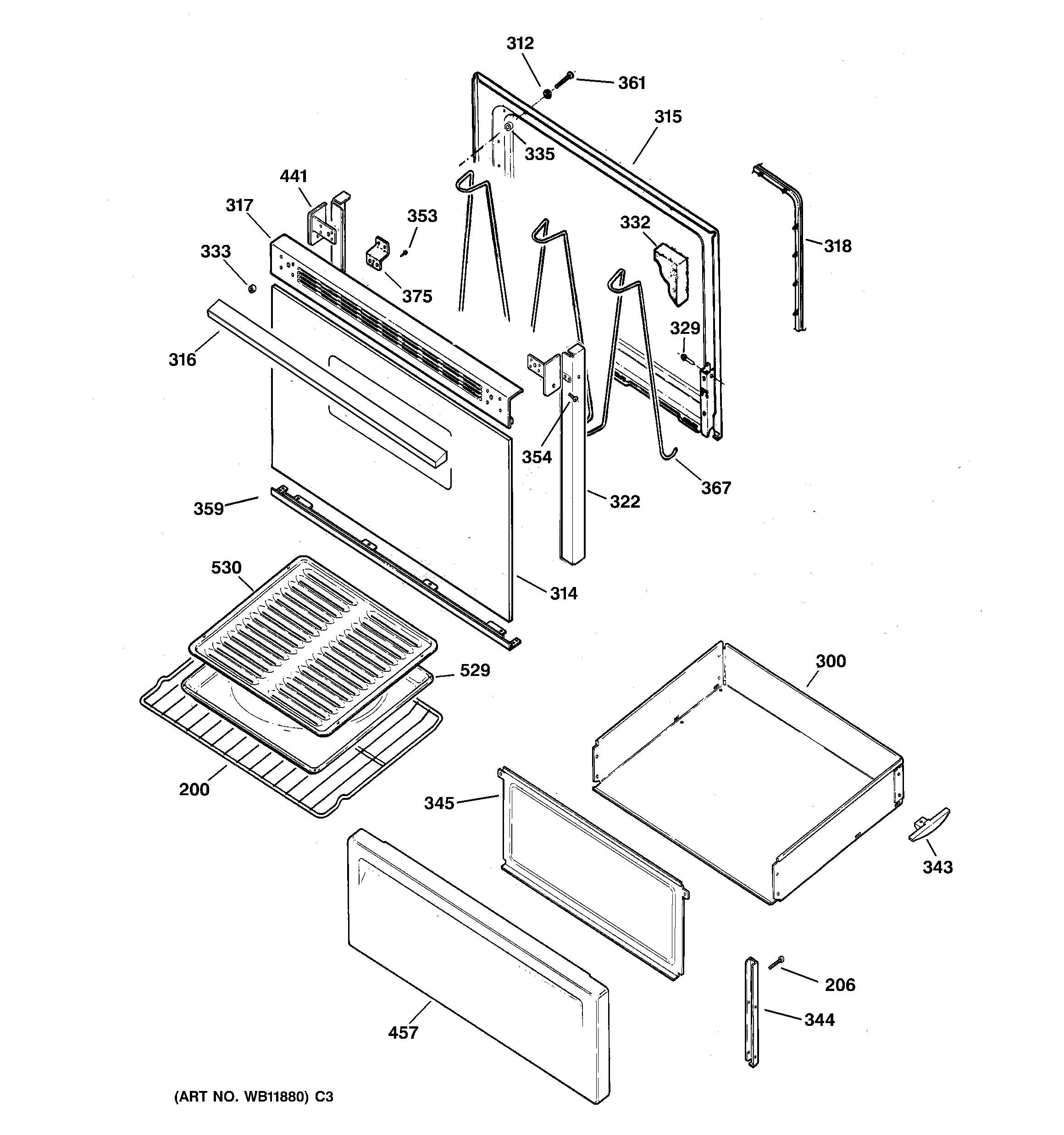 Hotpoint RB525BC2WH door & drawer parts diagram
