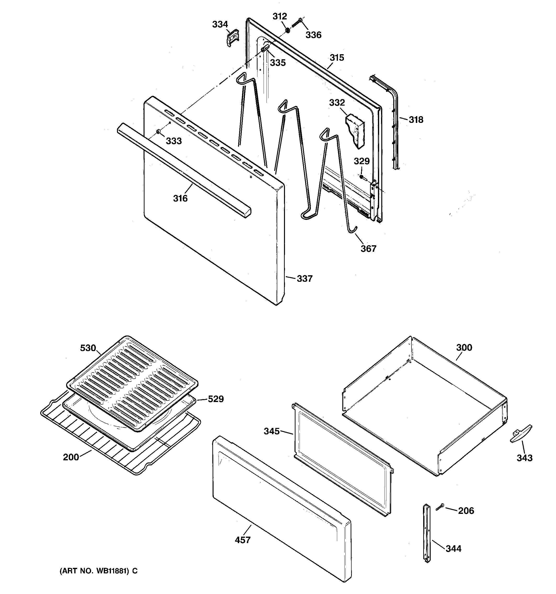 Hotpoint RB525C2WH door & drawer parts diagram