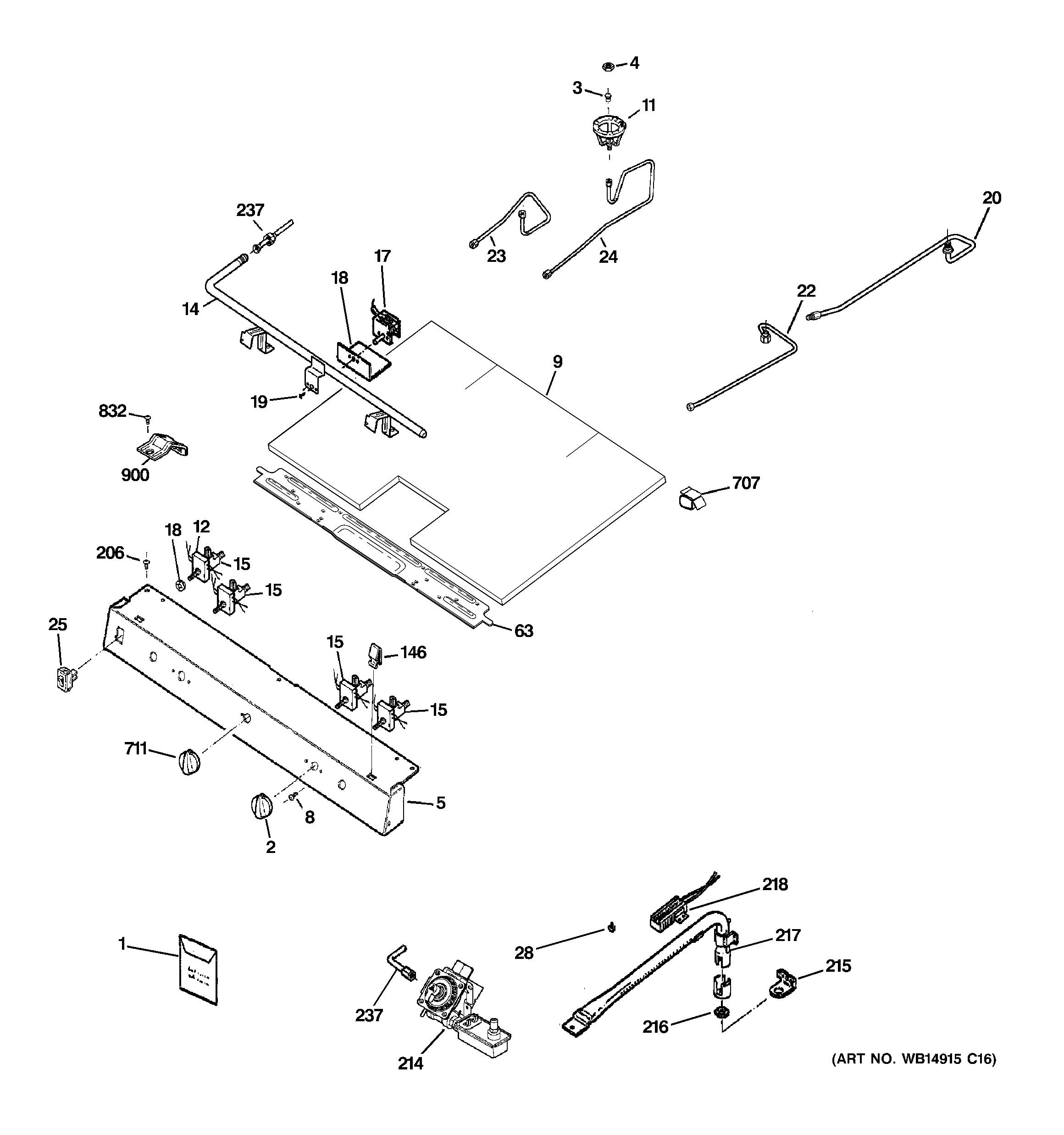 Hotpoint RGB530DEP2BB gas & burner parts diagram