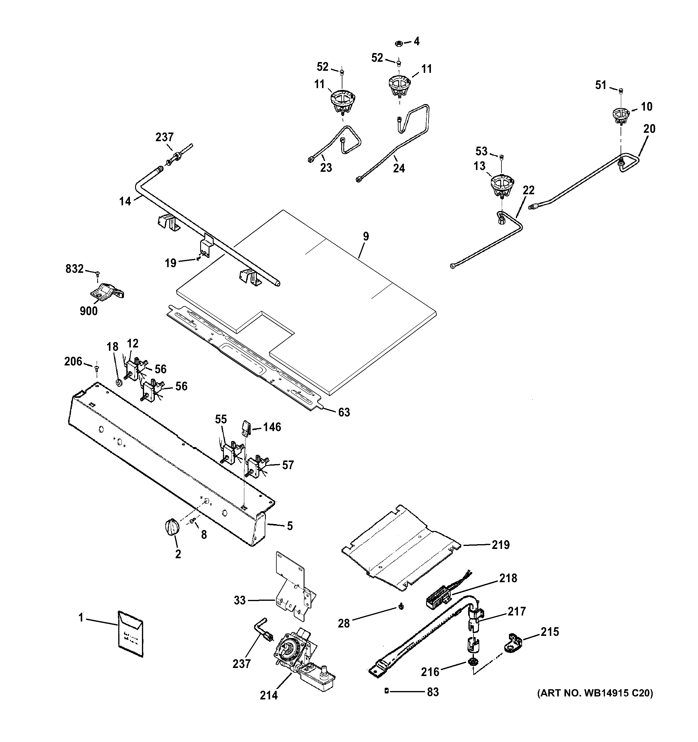 Hotpoint RGB530DEH1WW gas & burner parts diagram