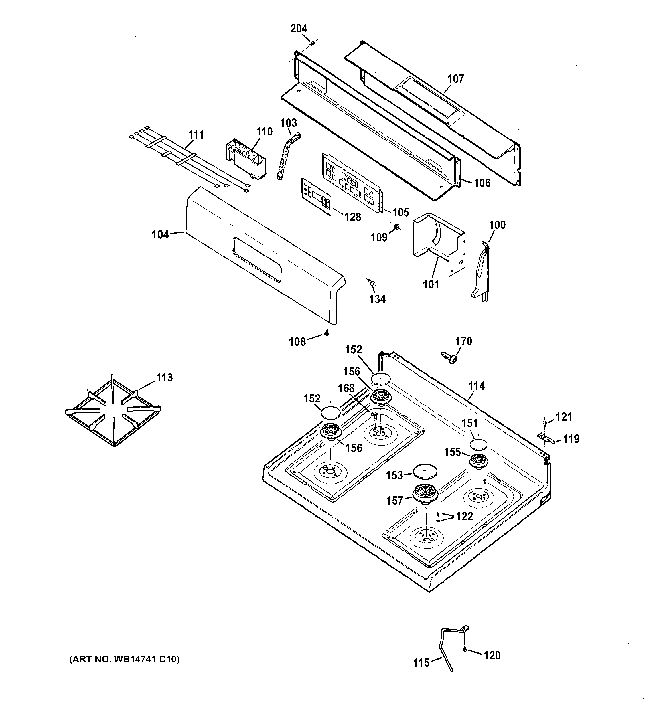 Hotpoint RGB530DEH1WW control panel & cooktop diagram