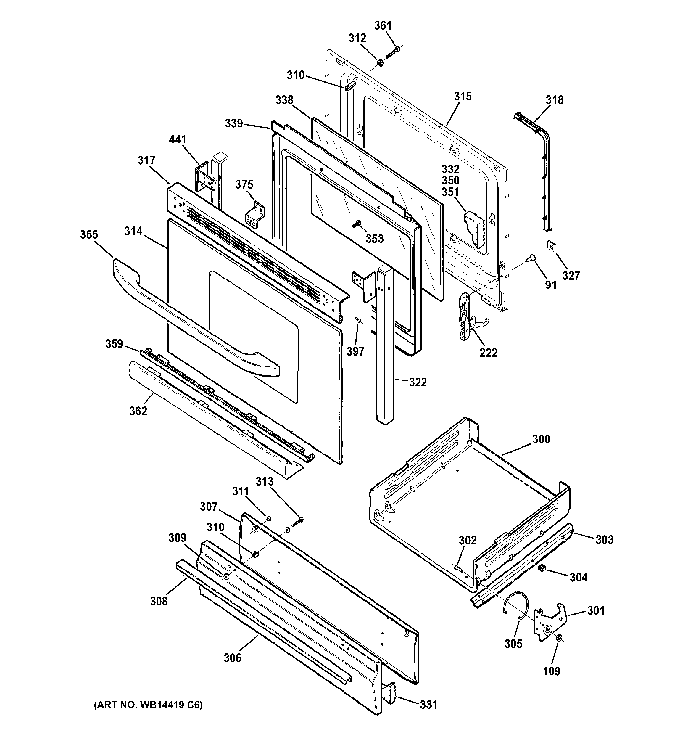 Hotpoint RGB530DEH1WW door & drawer parts diagram