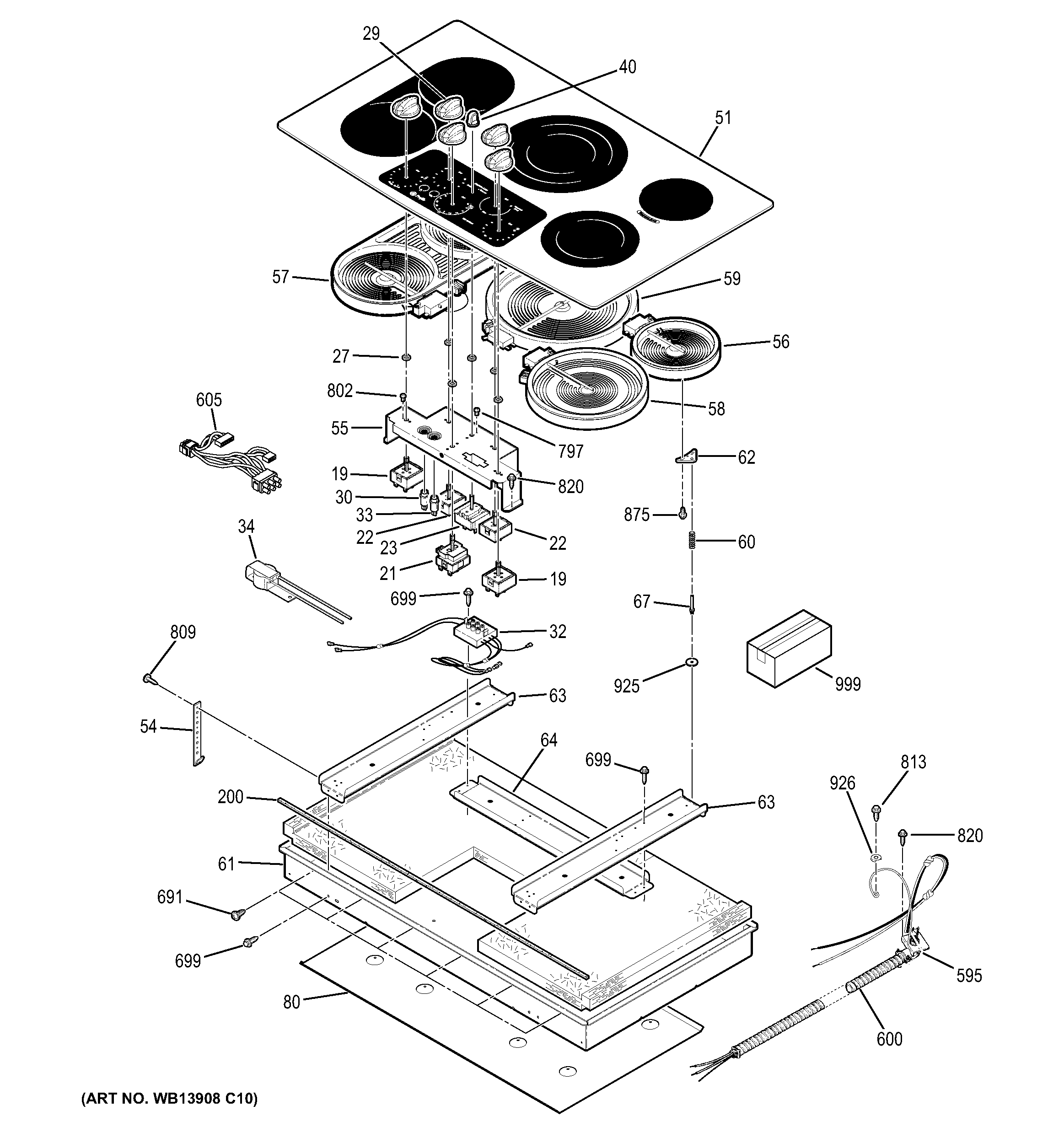 GE PP962BM4BB control panel & cooktop diagram