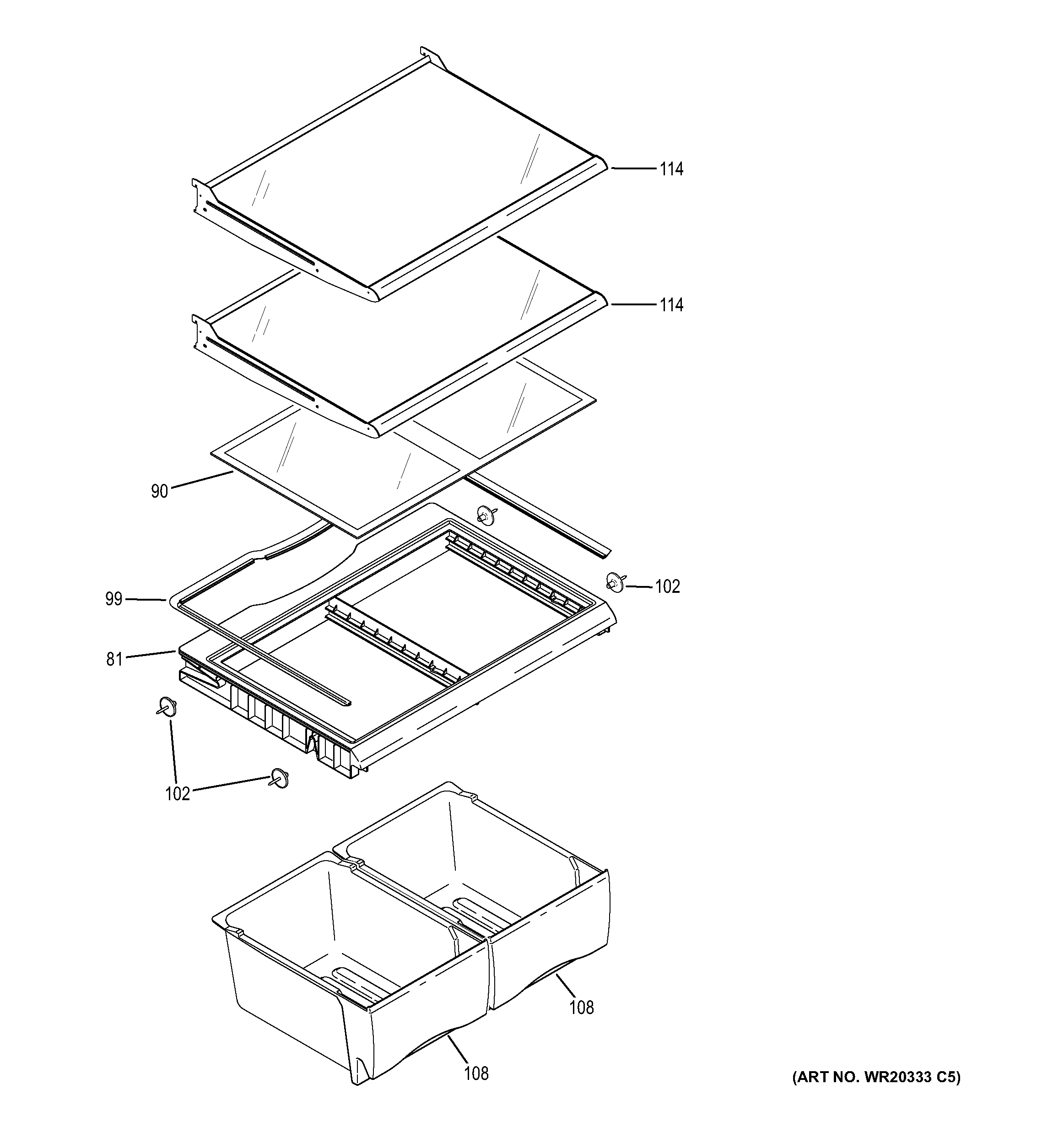 GE ABE20EGEBRBS fresh food shelves diagram