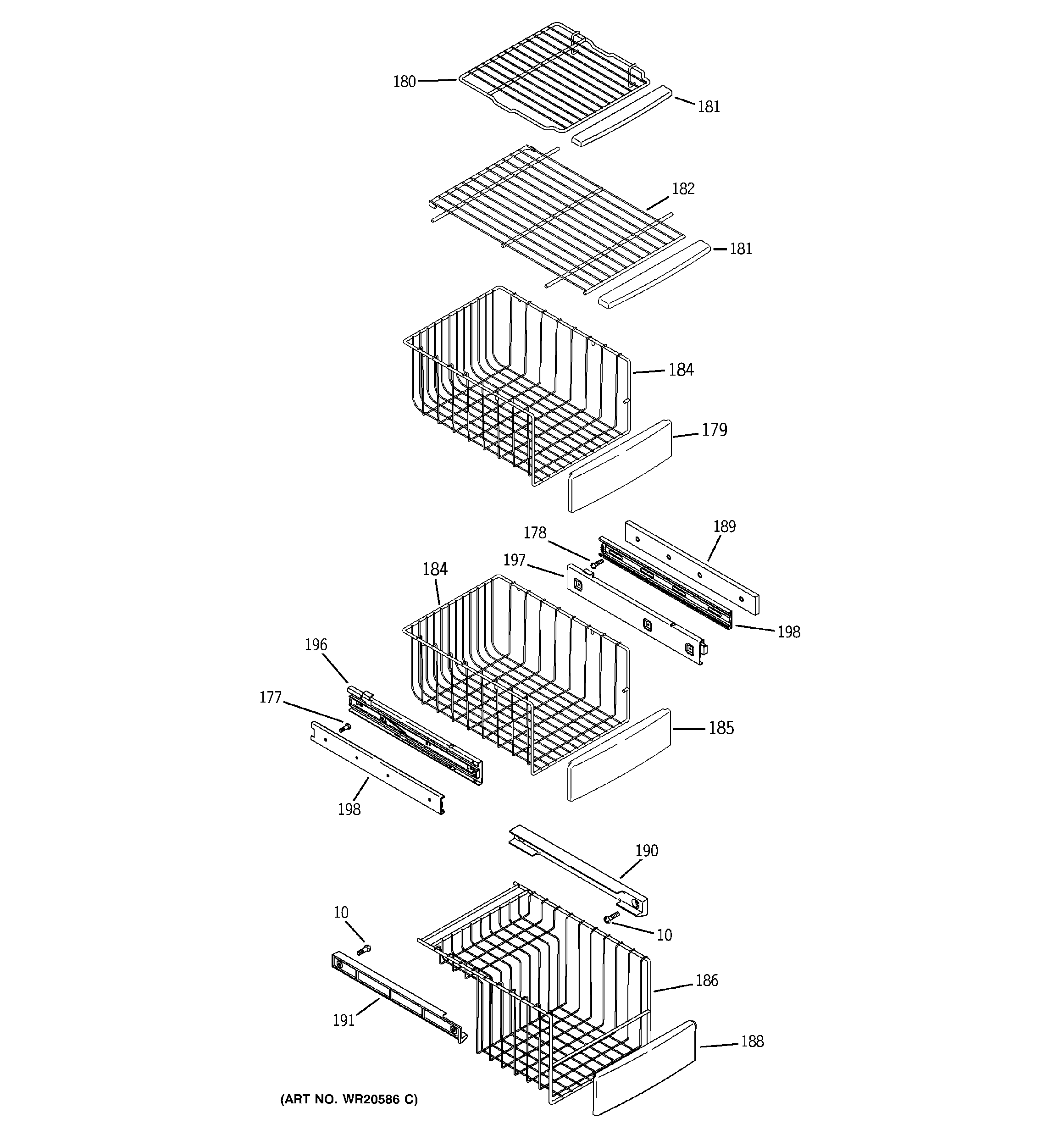 GE GSE30VHBBTSS freezer shelves diagram