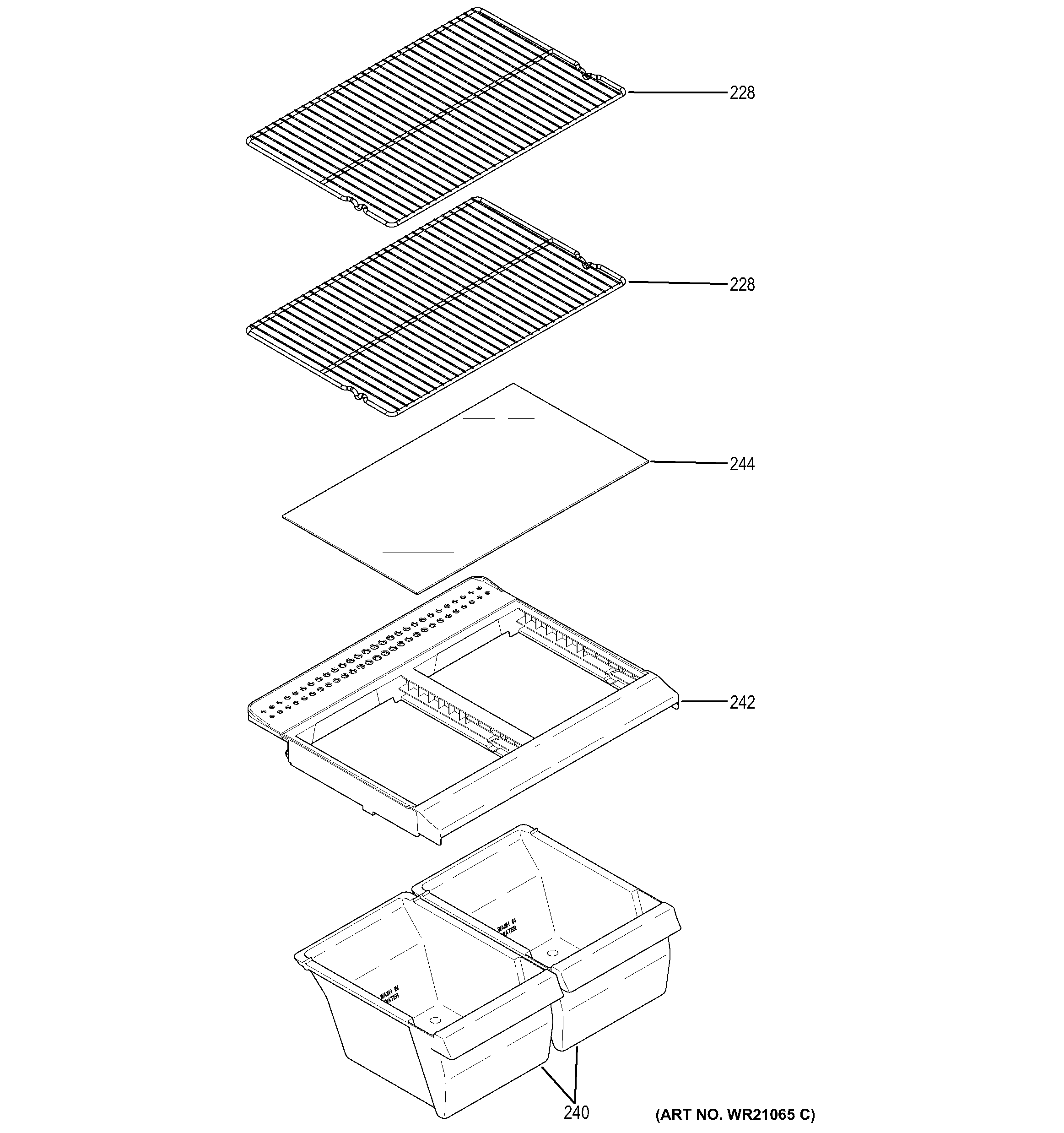 GE GTE15CTHCRWW fresh food shelves diagram