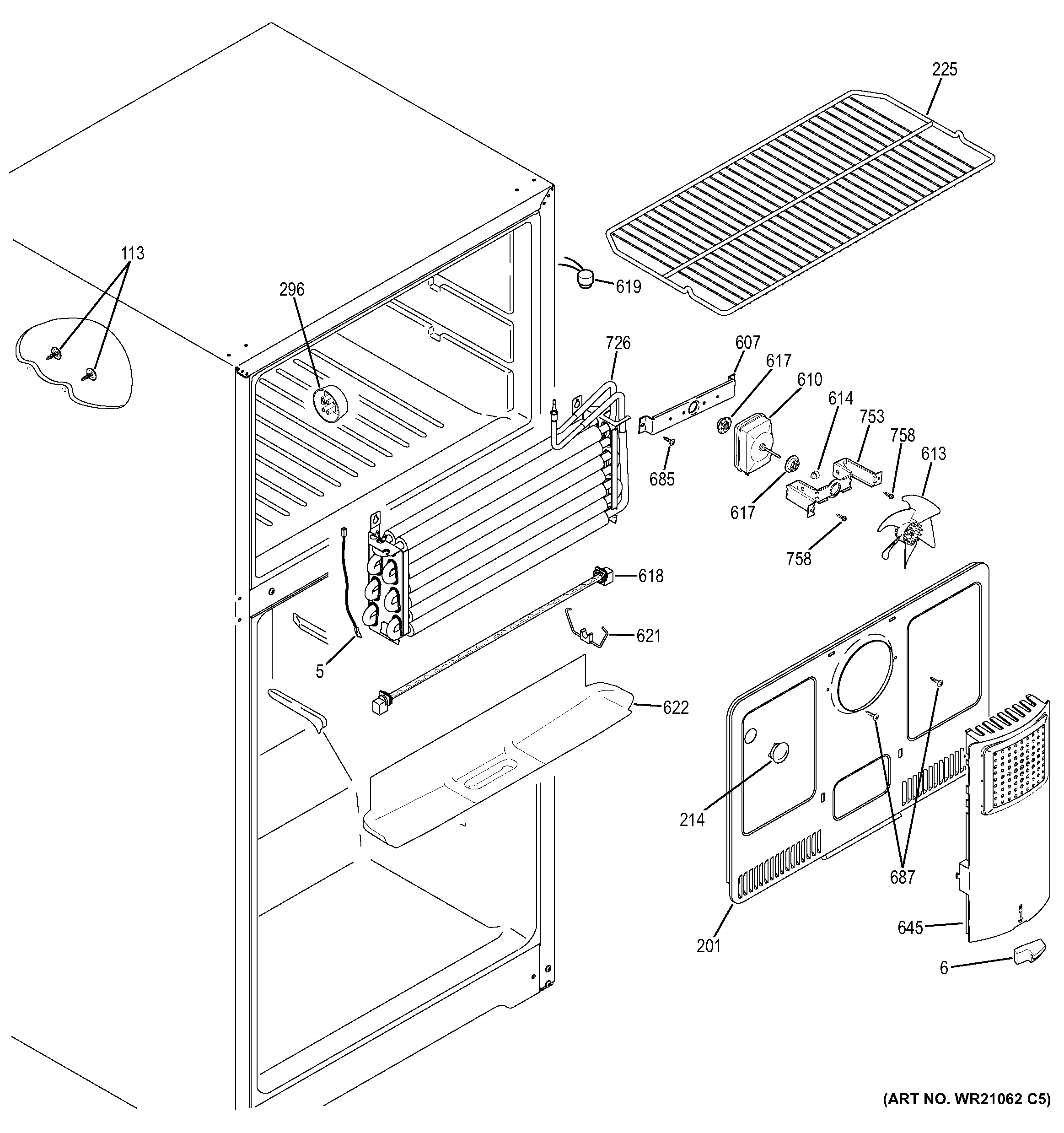GE GTE16DTHCRBB freezer section diagram