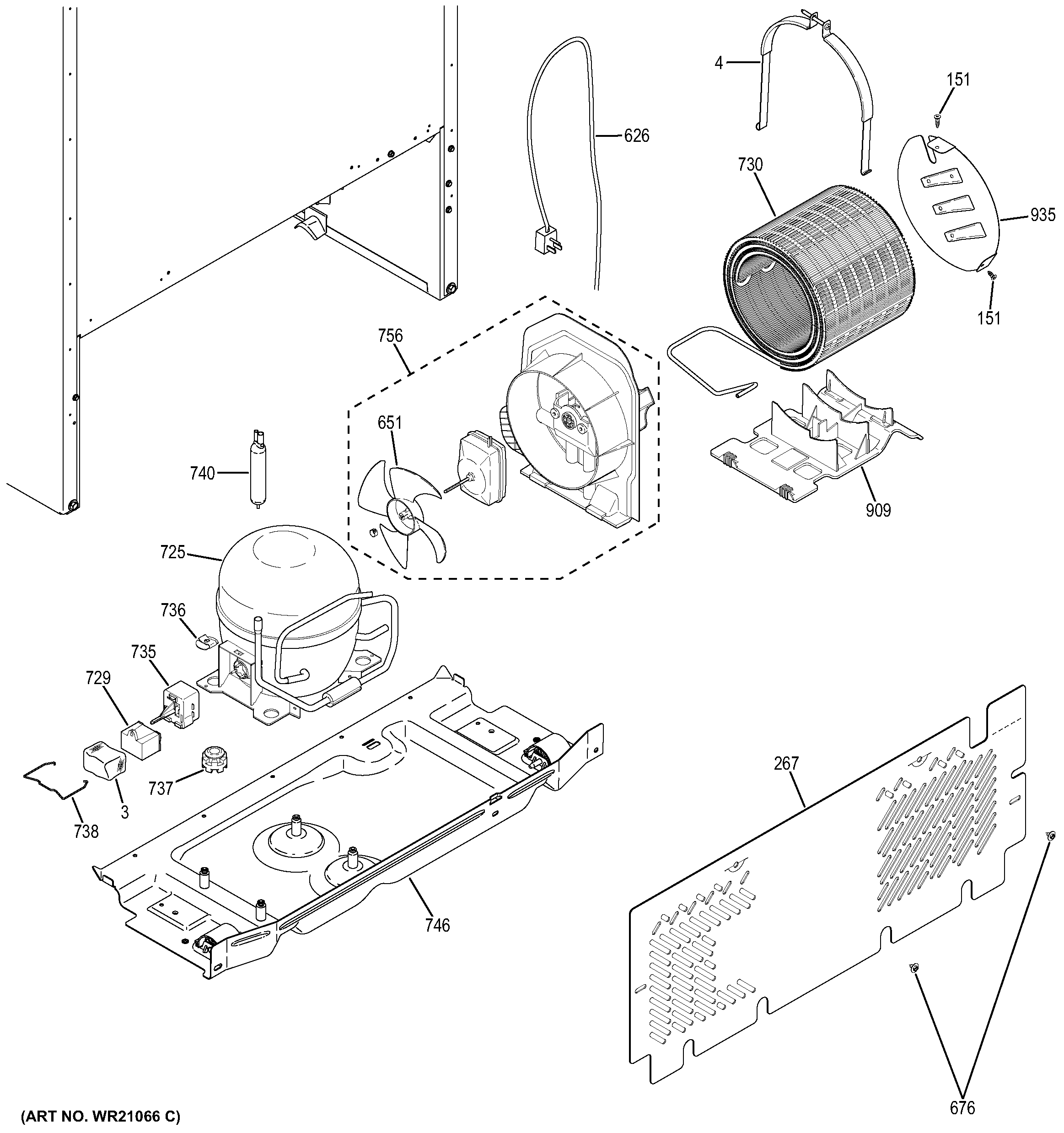 GE GTE16DTHCRBB machine compartment diagram