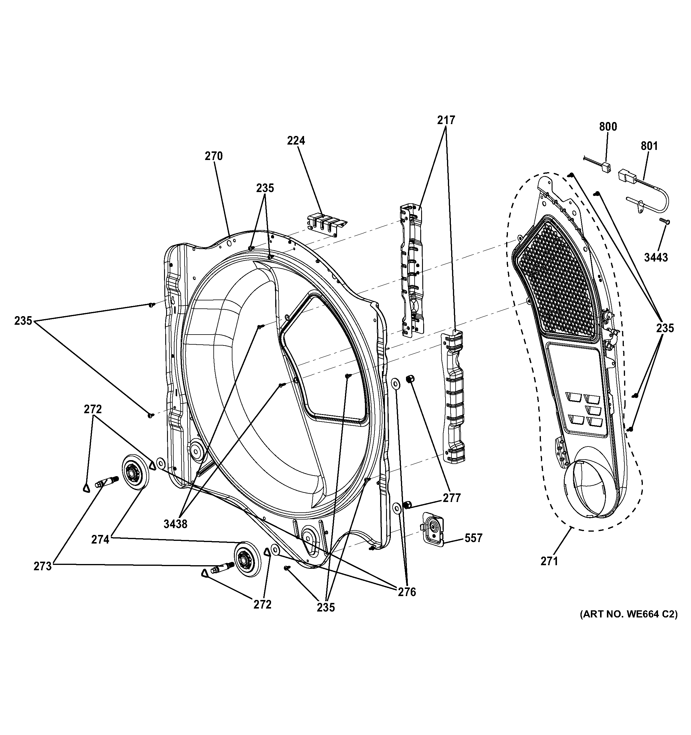 GE GTDS855ED1MC rear roller support diagram