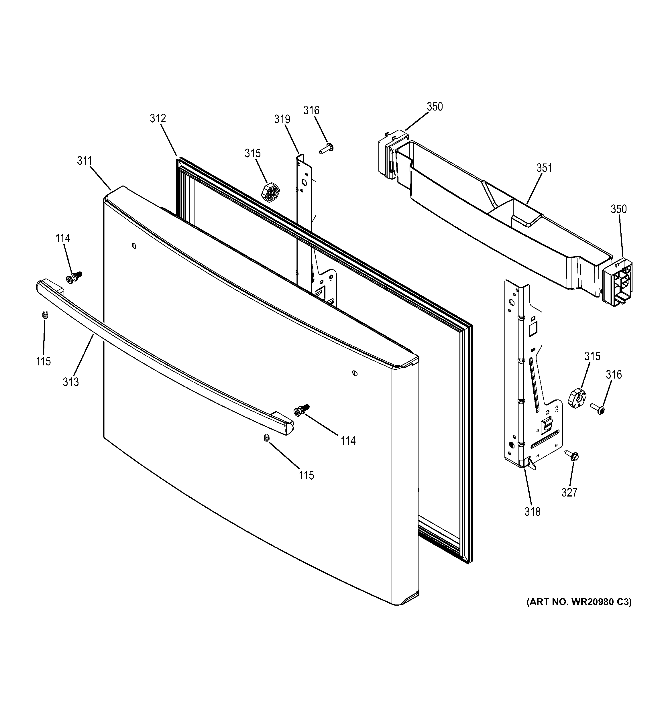 GE GFE29HGDGWW freezer door diagram