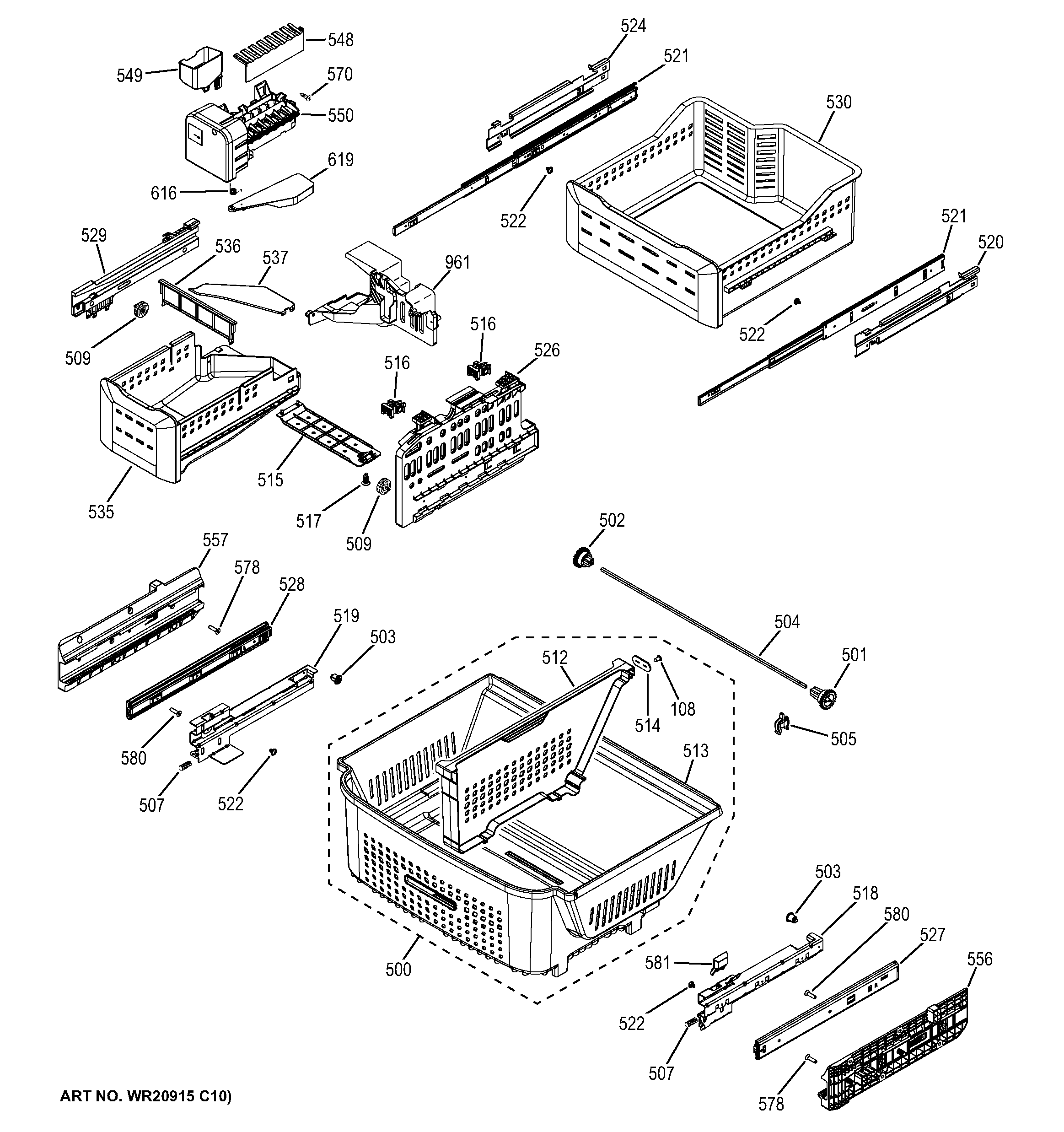 GE DFE29JMDCES freezer shelves diagram