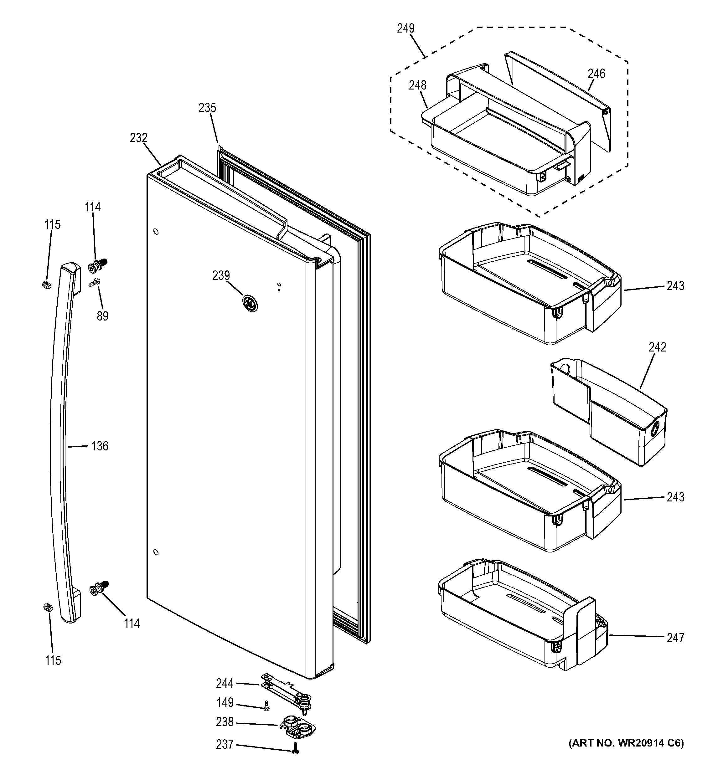 GE GNE26GSDCSS fresh food door - rh diagram