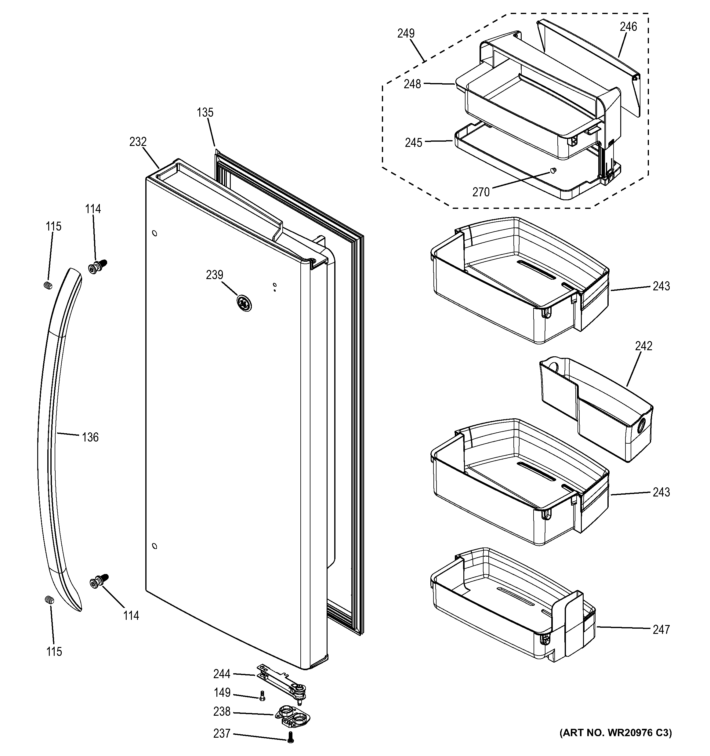 GE DFE29JMDBES fresh food door - rh diagram