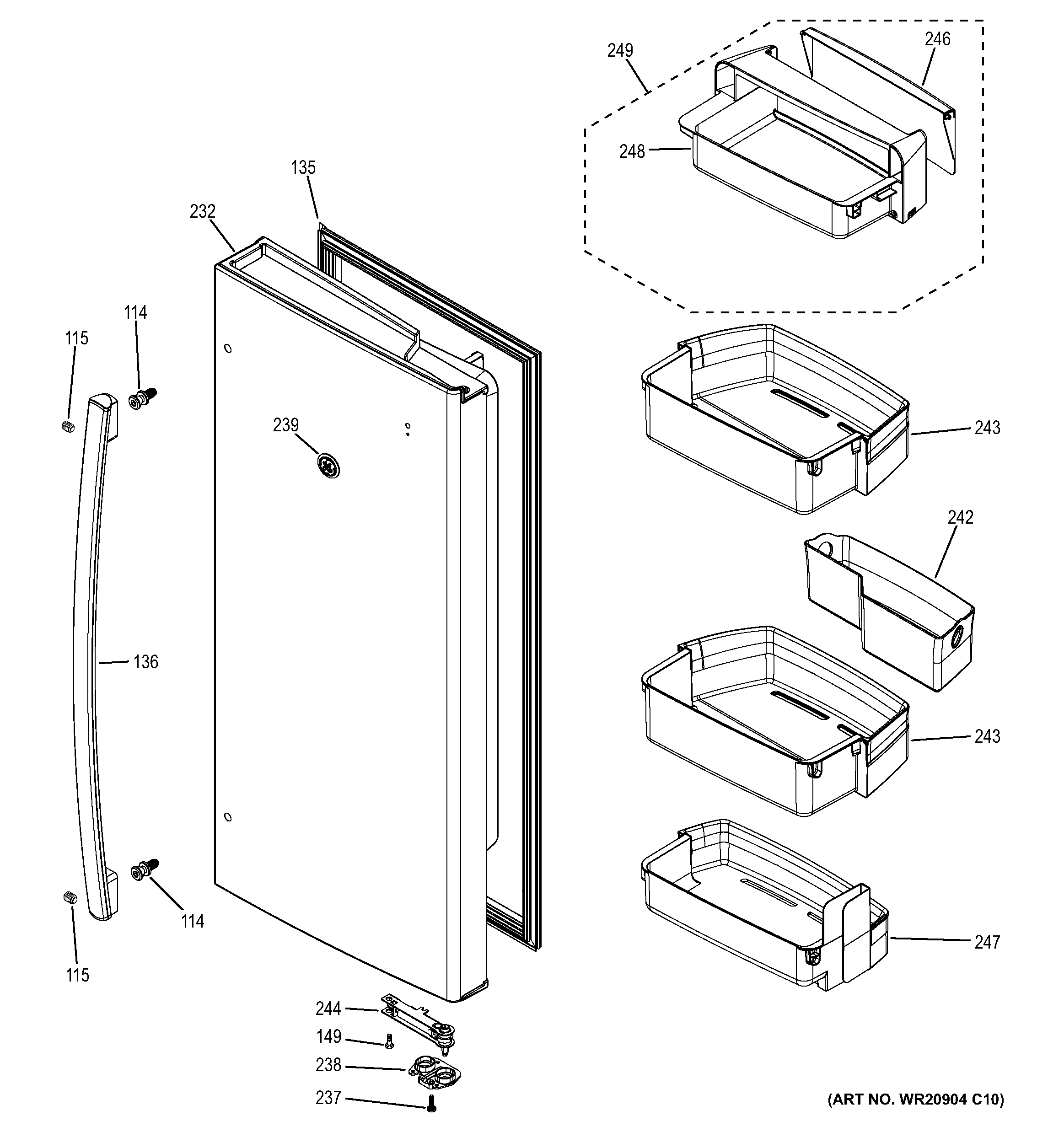GE GFE29HGDCBB fresh food door - rh diagram
