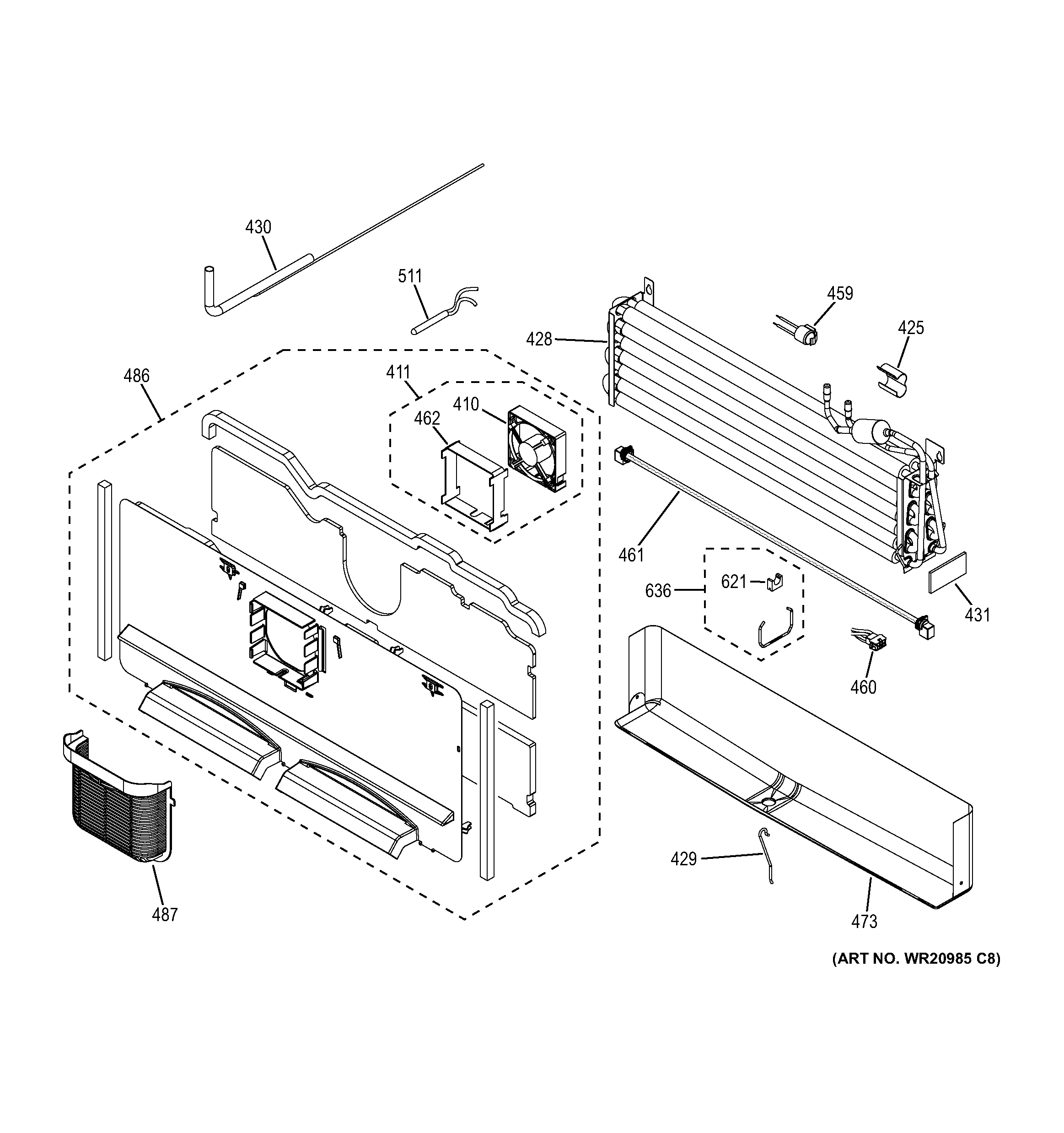 GE GFE29HGDCBB freezer section diagram