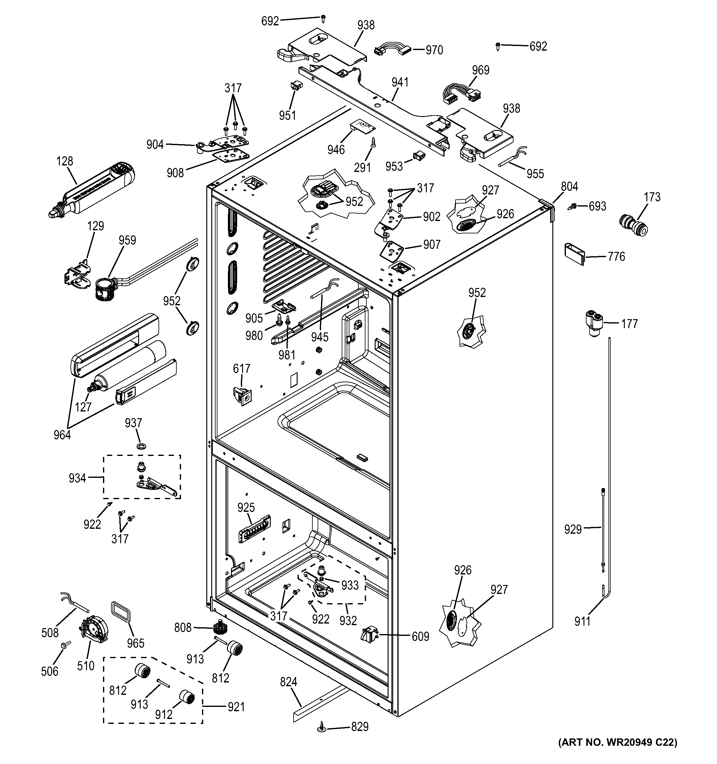 GE GFE27GGDCBB case parts diagram